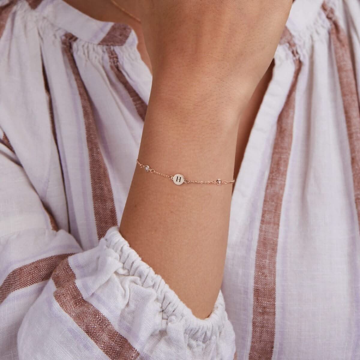 1 Letter & 4 Petite Birthstone Bracelet in 14k Gold - Image 2
