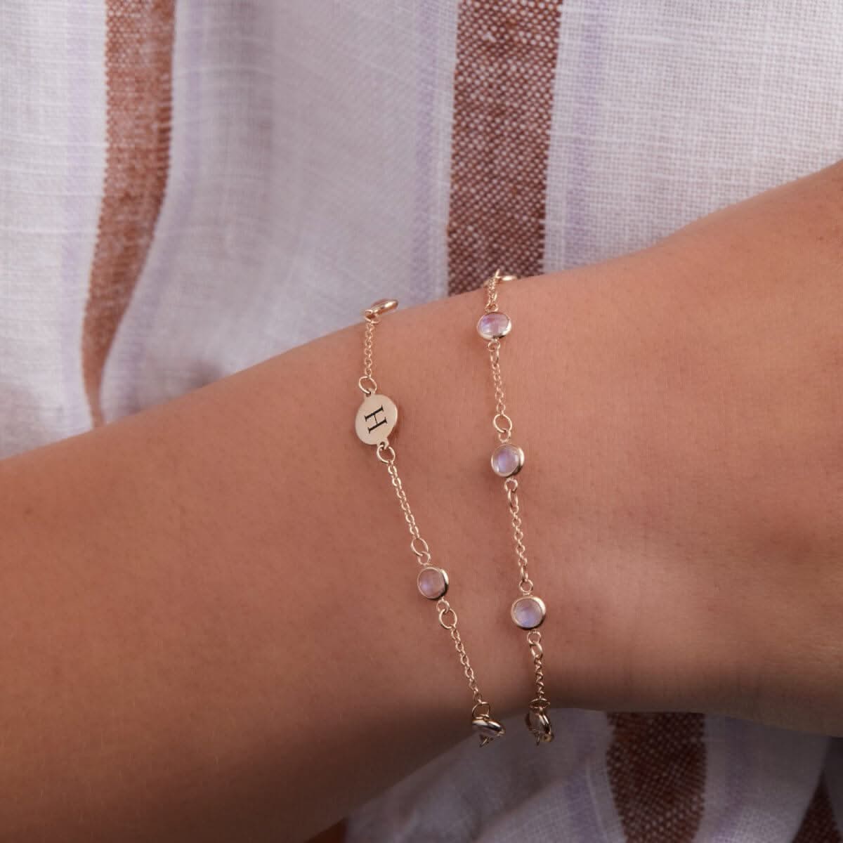 1 Letter & 4 Petite Birthstone Bracelet in 14k Gold - Image 3
