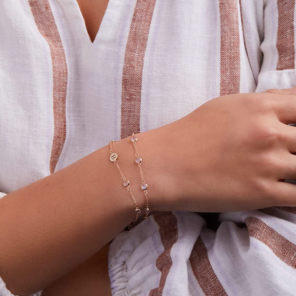 1 Letter & 4 Petite Birthstone Bracelet in 14k Gold - Image 6