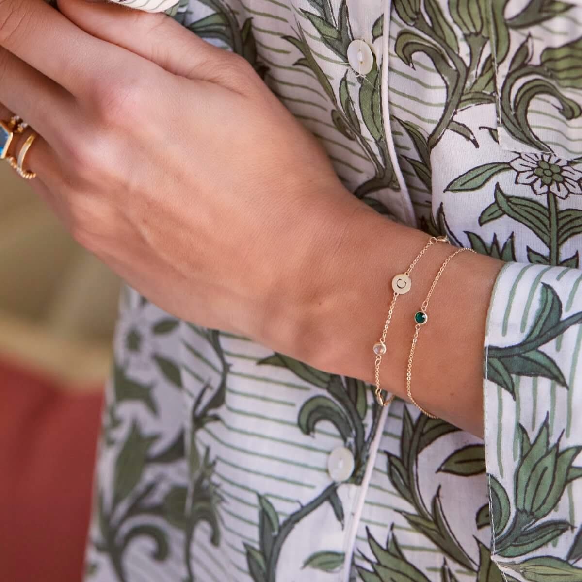 1 Letter & 4 Petite Birthstone Bracelet in 14k Gold - Image 8