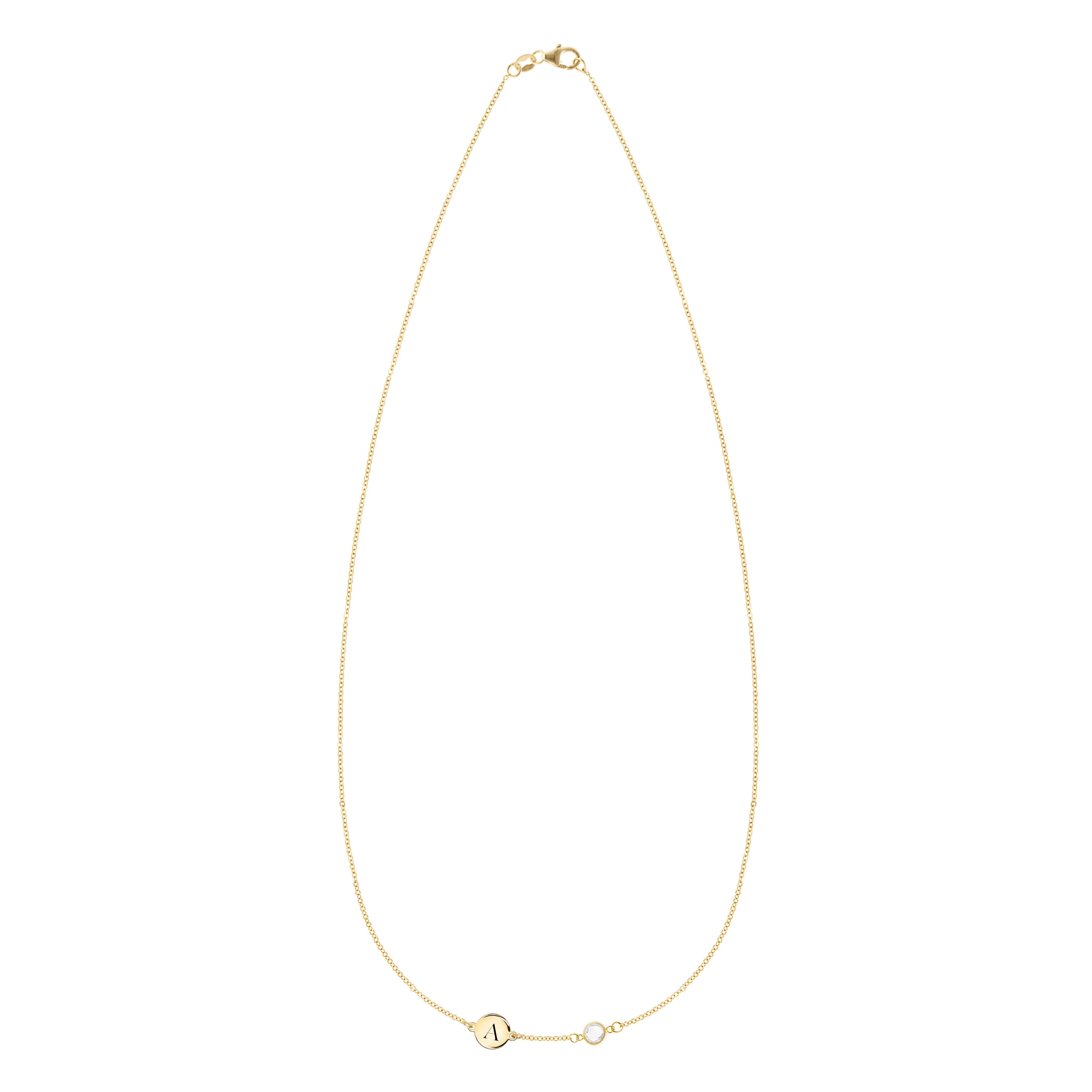 1 Letter & 1 Petite Birthstone Necklace in 14k Gold (Single Spacing) - Image 4