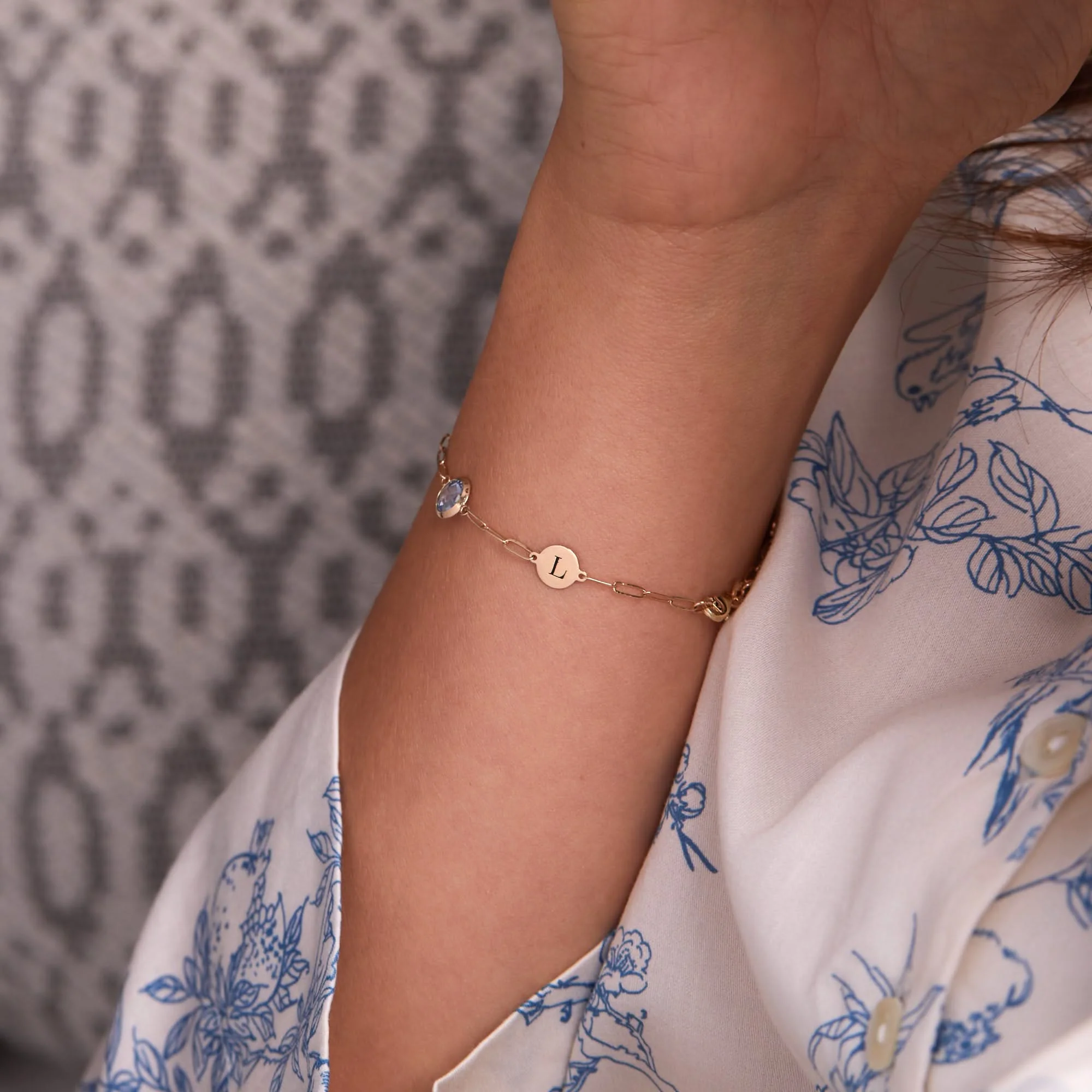 3 Letter & 3 Grand Birthstone Adelaide Mini Bracelet in 14k Gold - Image 6