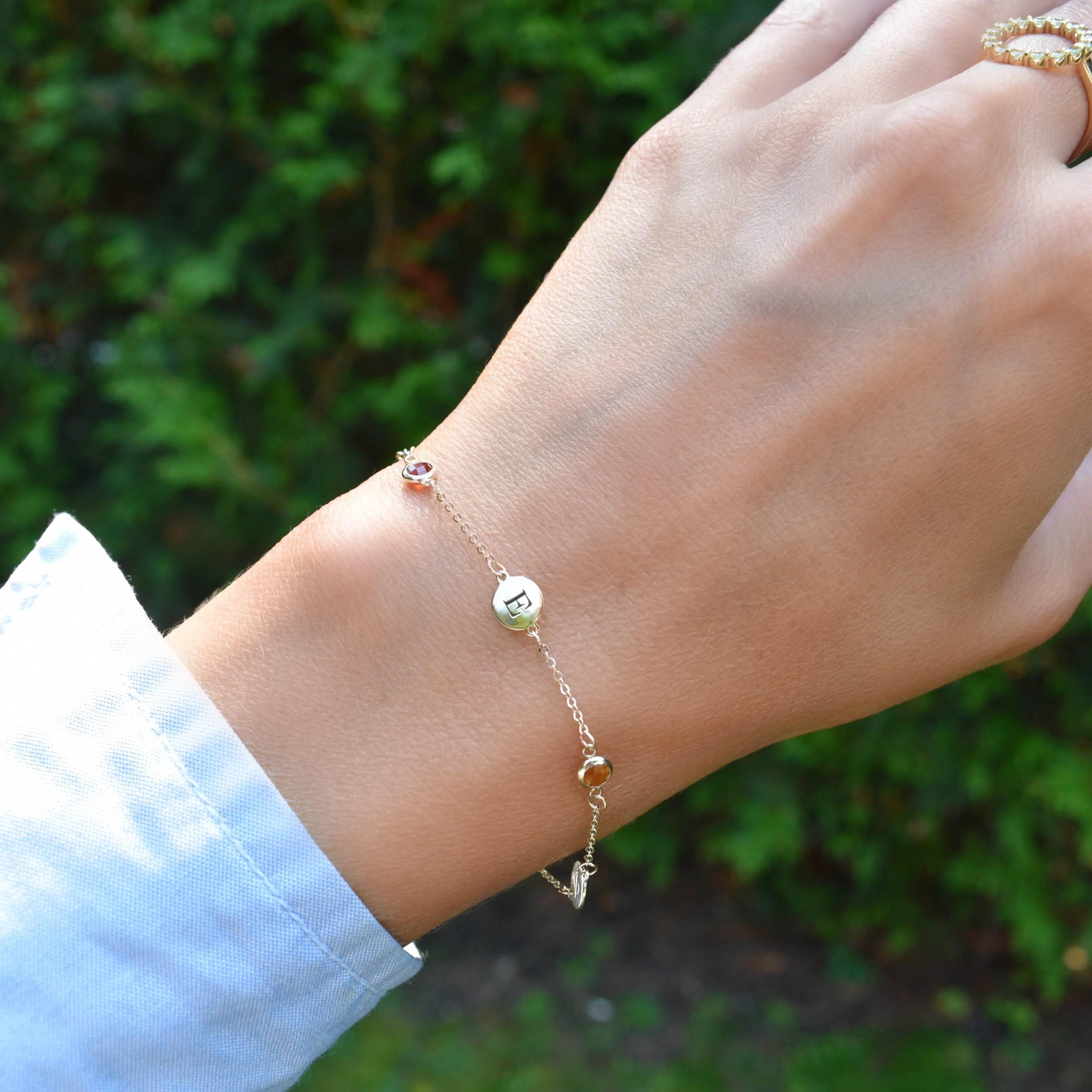 3 Letter & 3 Petite Birthstone Bracelet in 14k Gold - Image 2