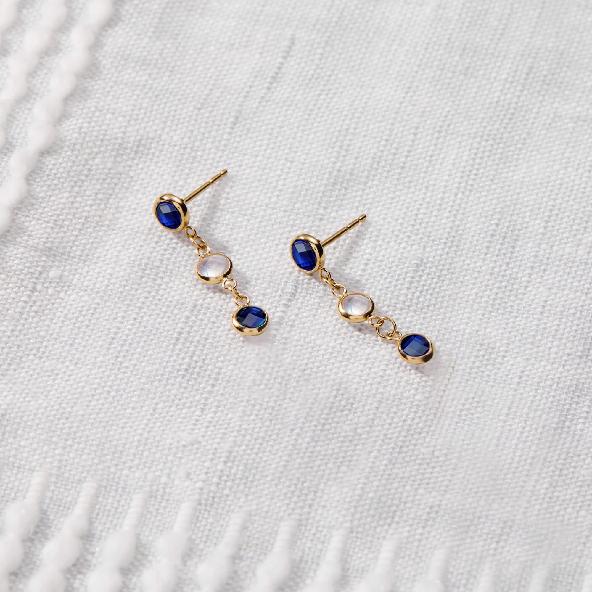 Petite 3 Birthstone Earrings in 14k Gold - Image 3