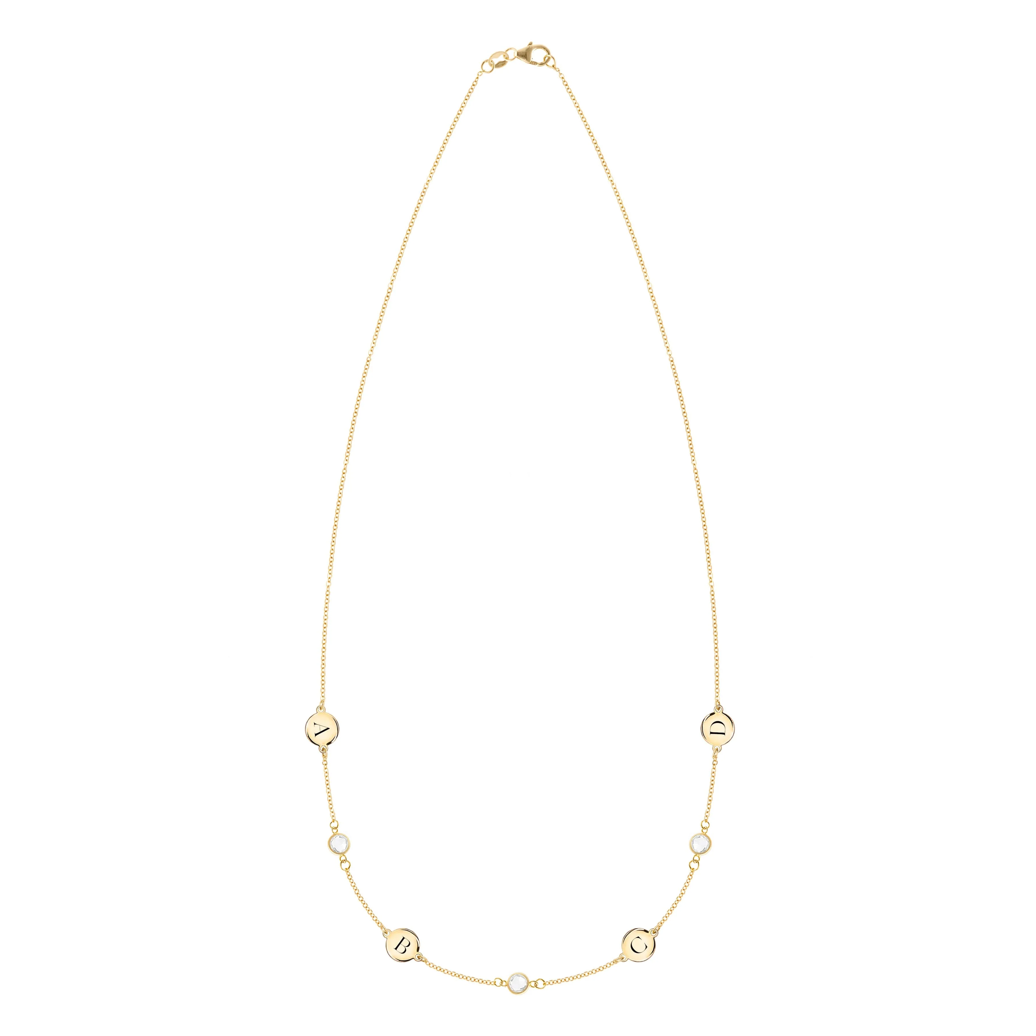 4 Letter & 3 Petite Birthstone Necklace in 14k Gold (Double Spacing) - Image 4
