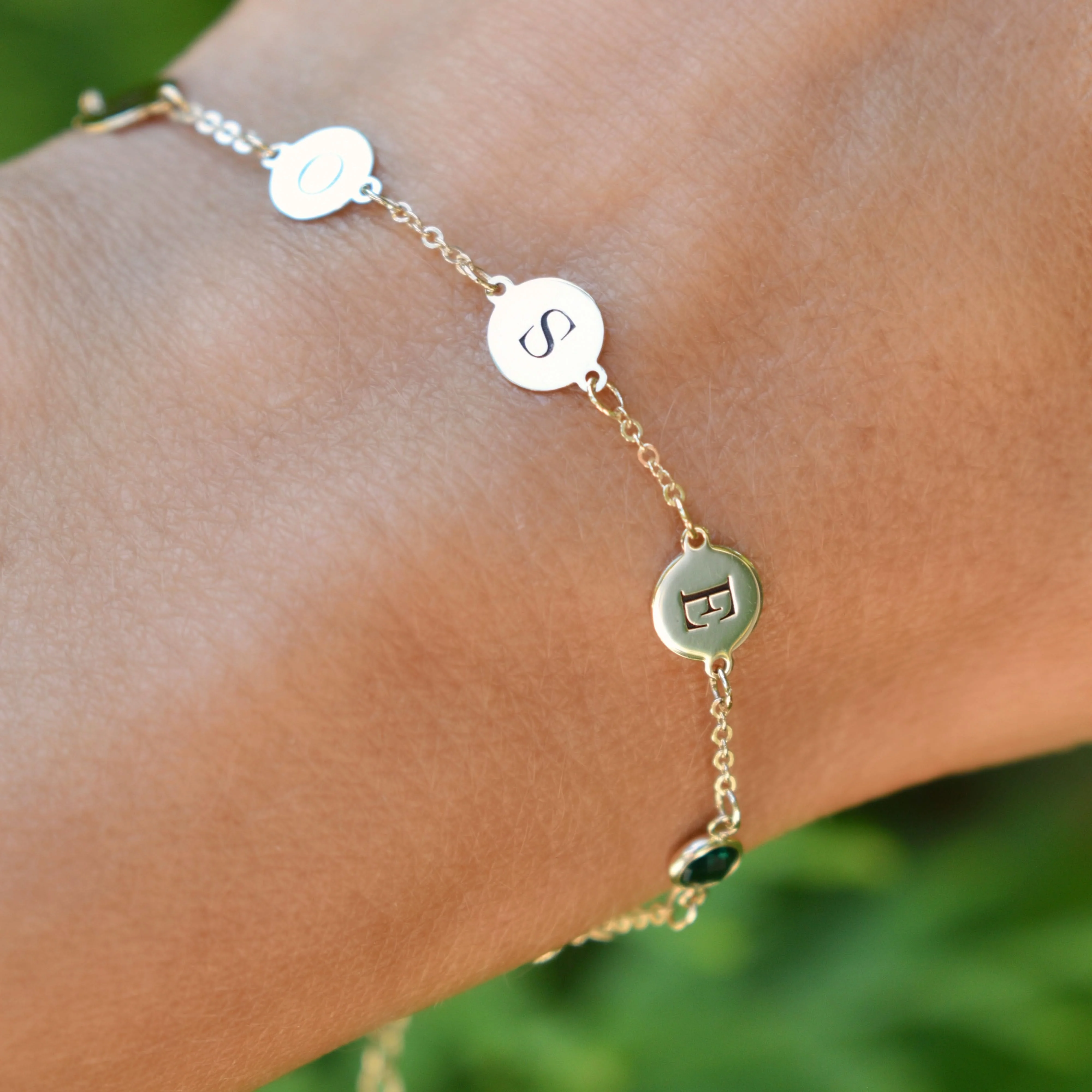 4 Letter & 4 Petite Birthstone Bracelet in 14k Gold - Image 3