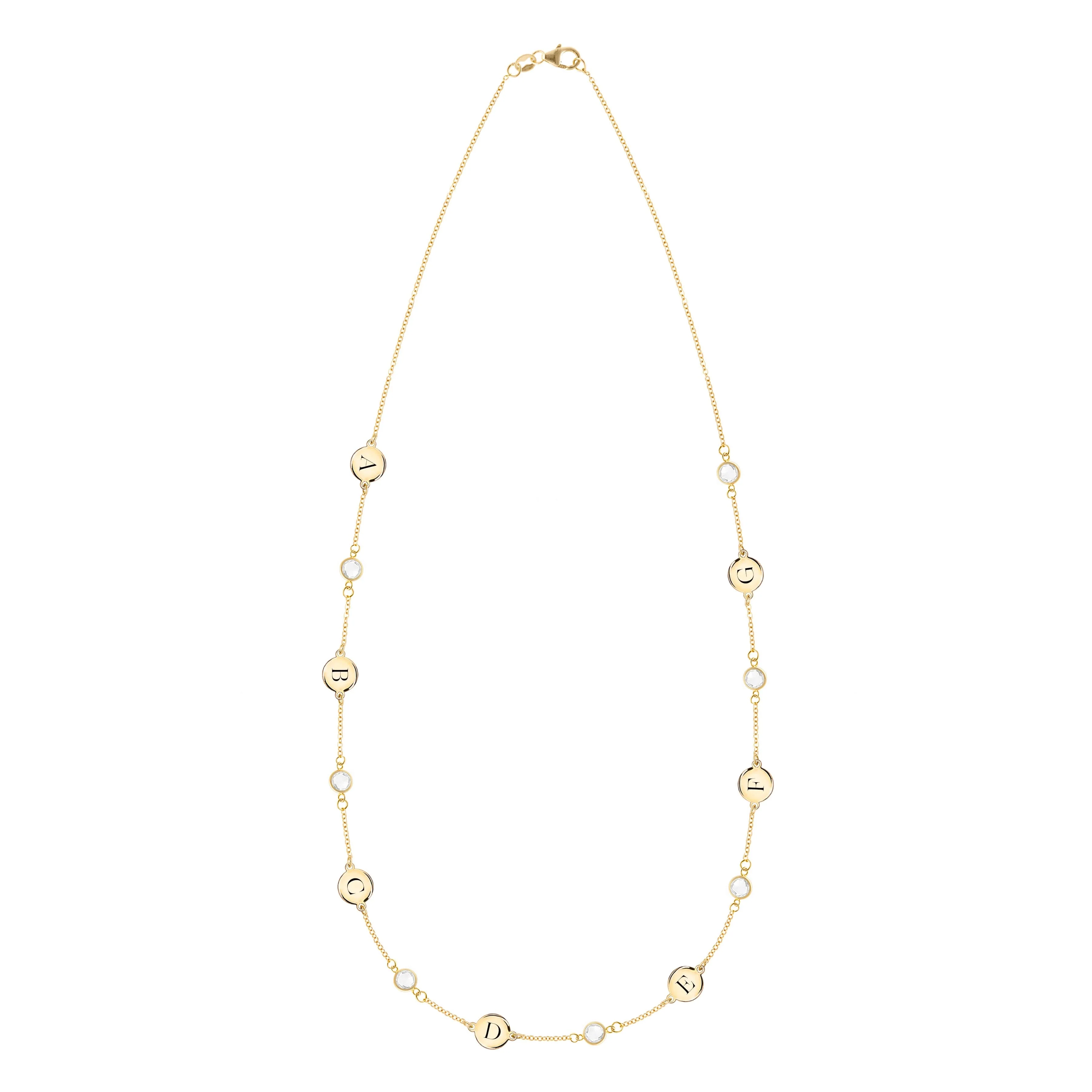 7 Letter & 7 Petite Birthstone Necklace in 14k Gold (Single Spacing) - Image 4