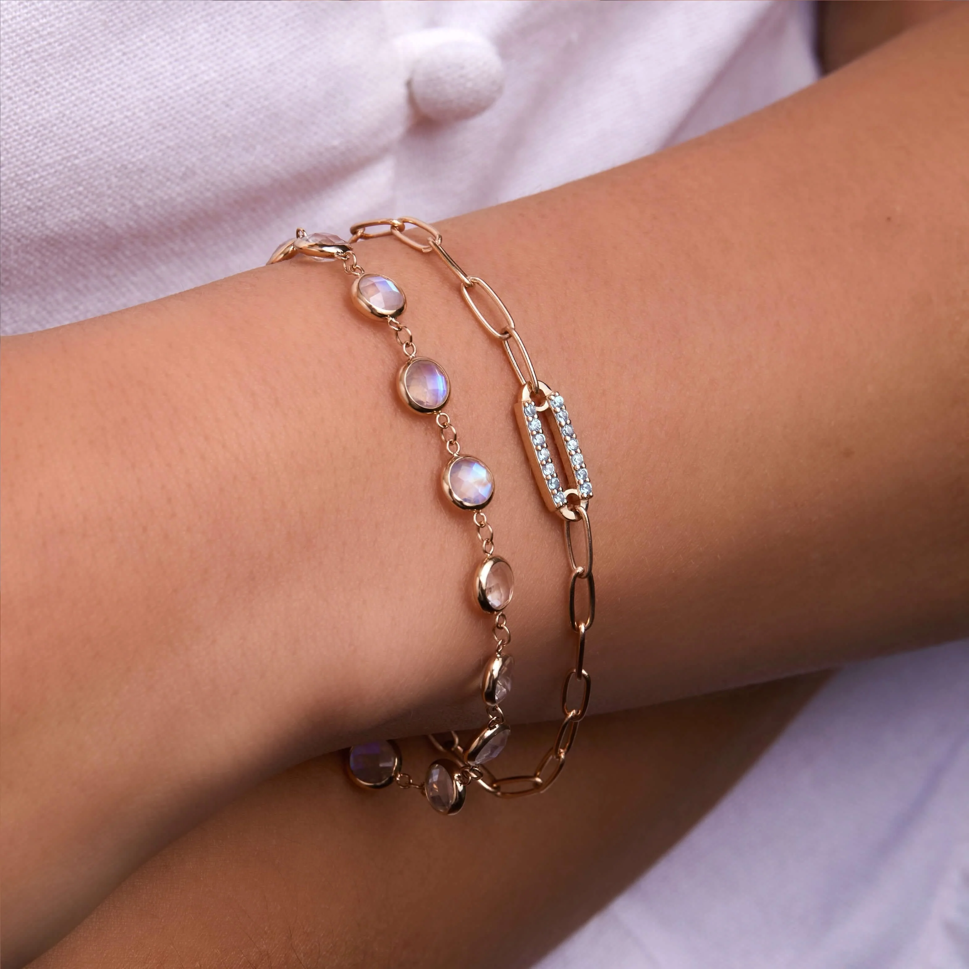 Adelaide 1 Pavé Birthstone Link Bracelet in 14k Gold - Image 3