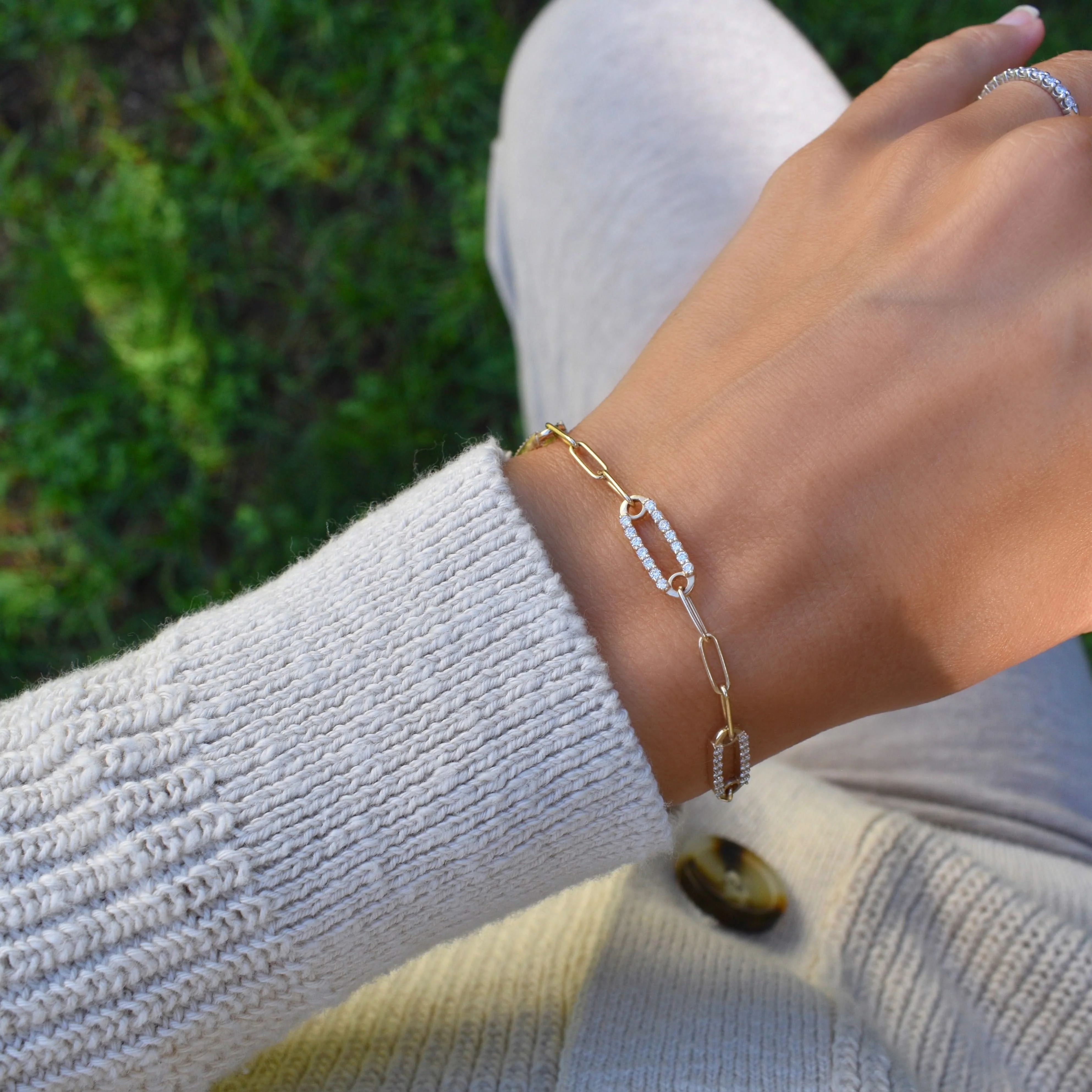 Adelaide 3 Pavé Birthstone Link Bracelet in 14k Gold - Image 6