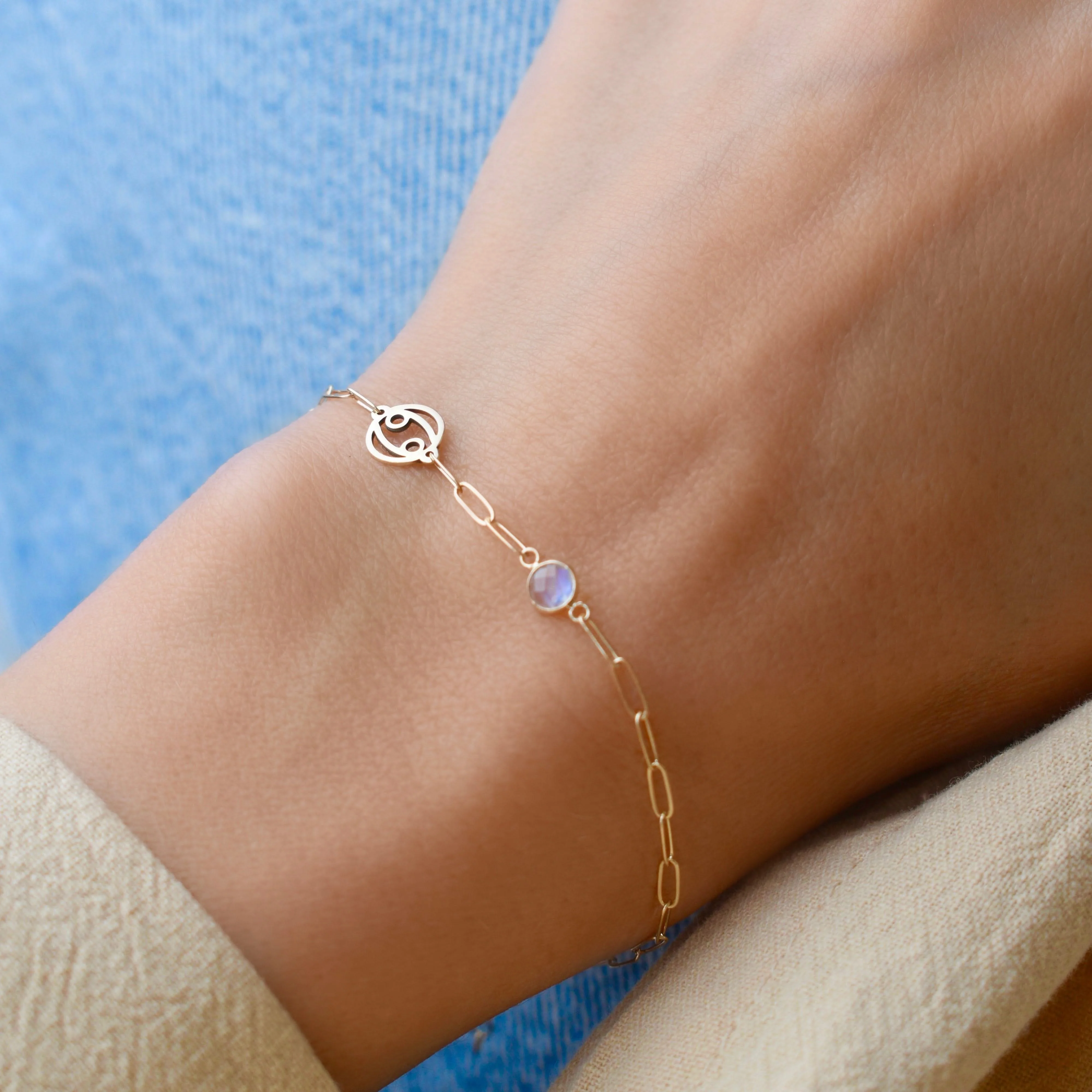 Cancer & Birthstone Bracelet on Adelaide Mini in 14k Gold - Image 3