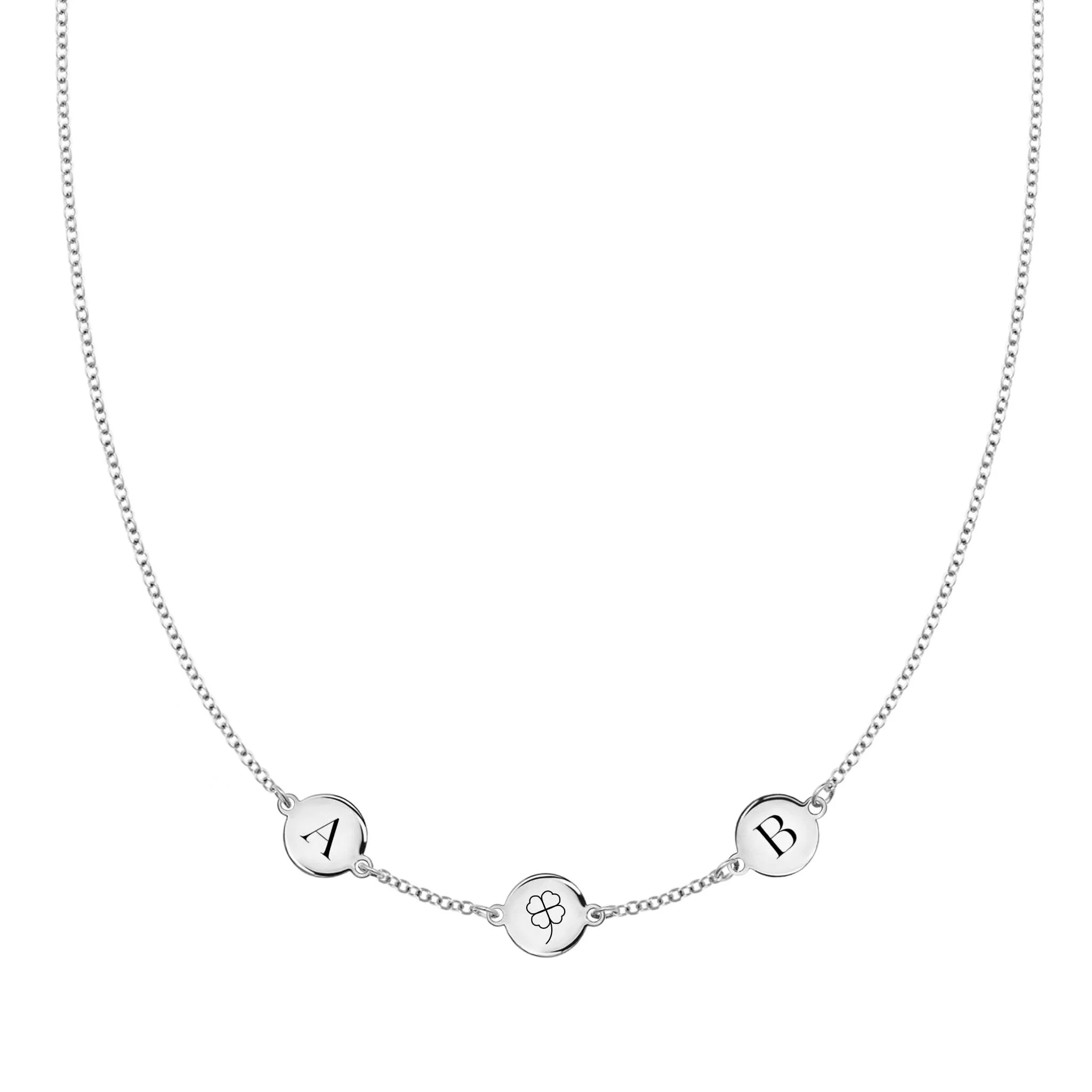 Clover Disc & 2 Letter Necklace in 14k Gold - Image 5