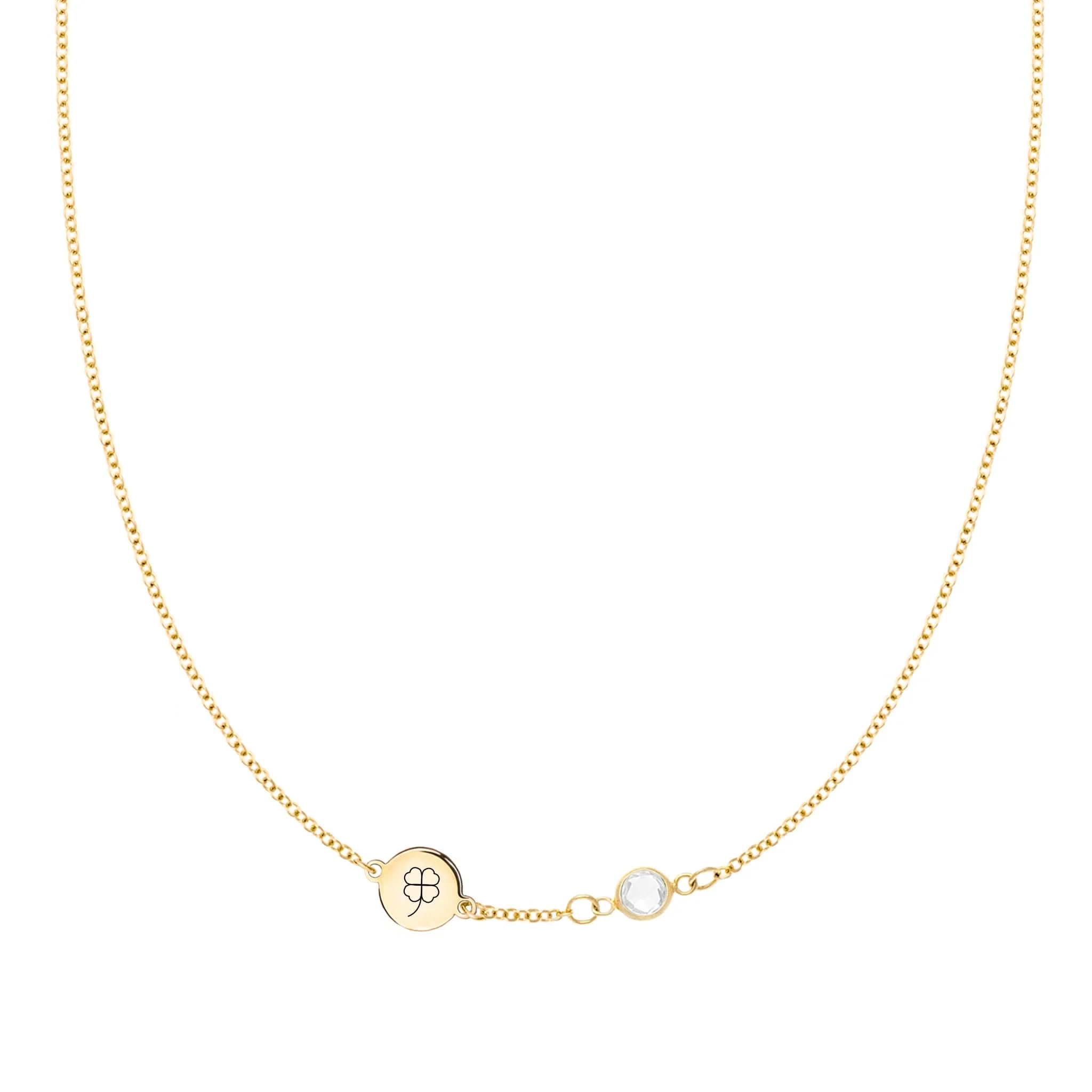 Clover Disc & Petite 1 Birthstone Necklace in 14k Gold