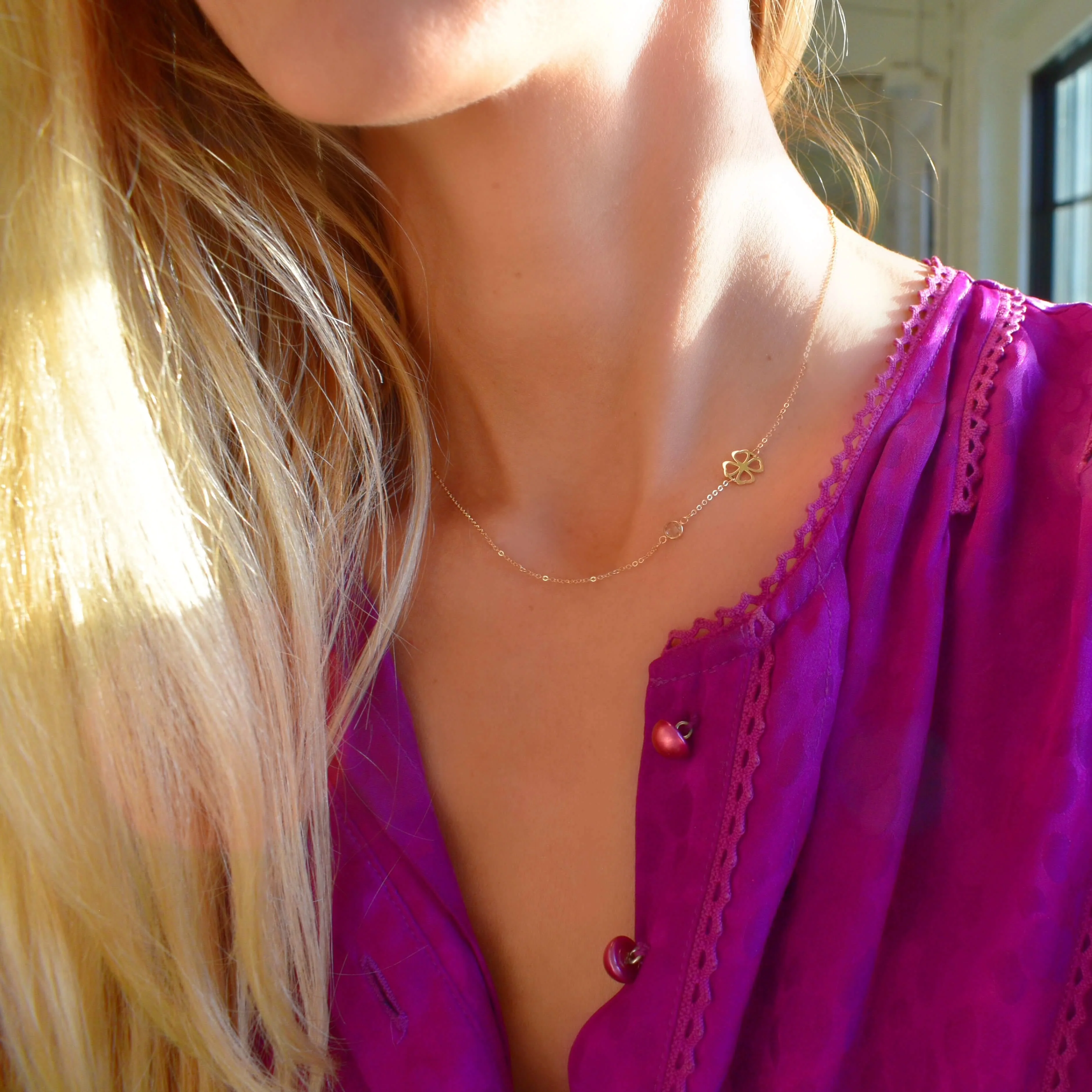 Clover & Petite 1 Birthstone Necklace in 14k Gold - Image 2