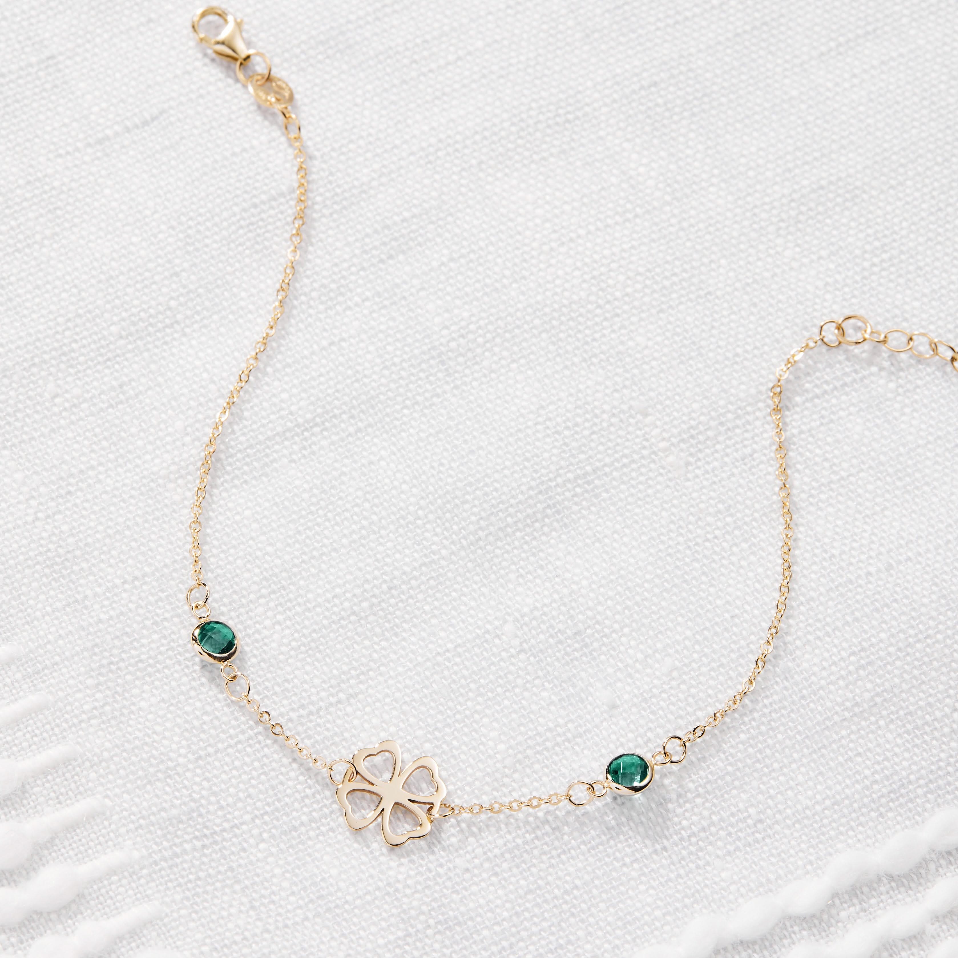 Clover & Petite 2 Birthstone Bracelet in 14k Gold - Image 6