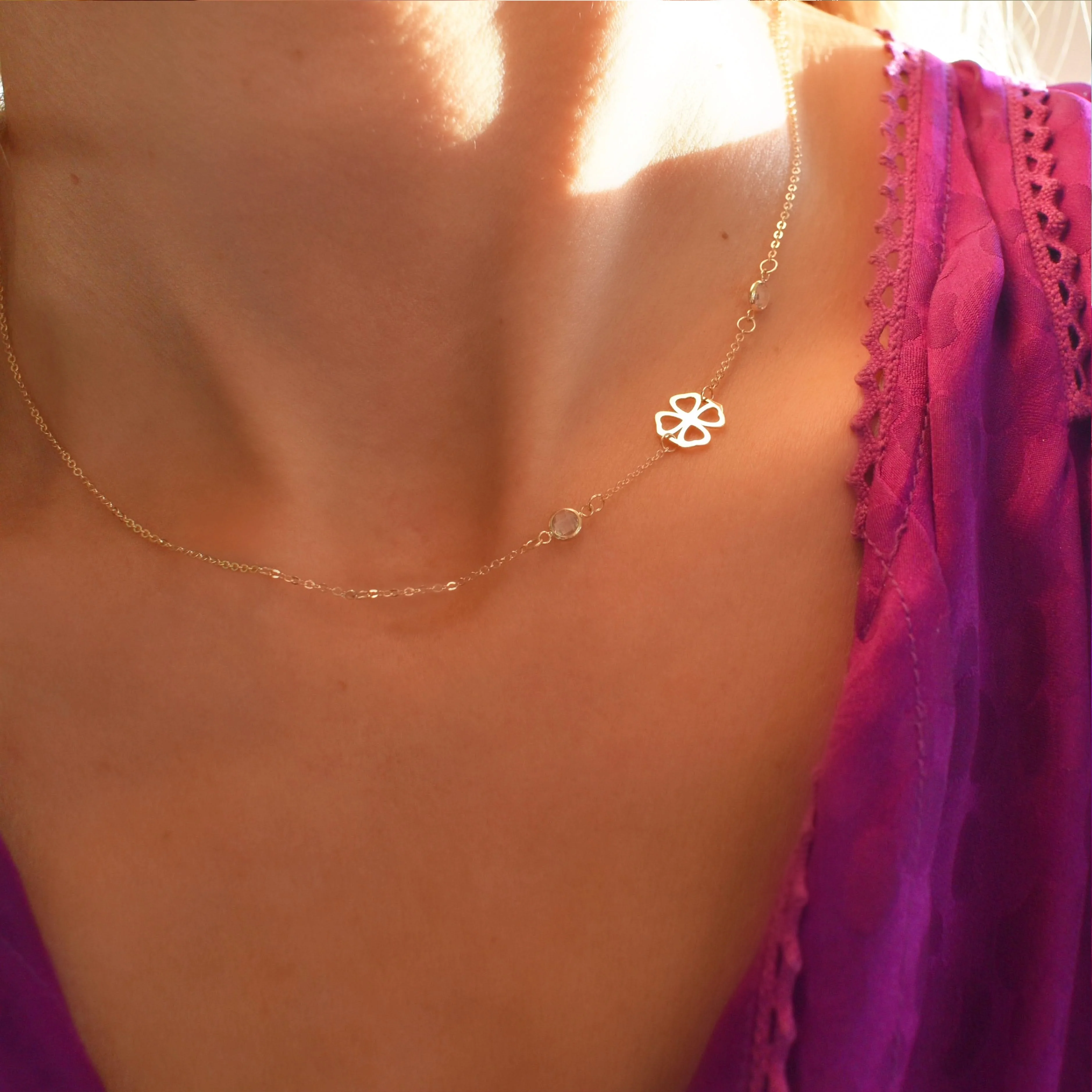 Clover & Petite 2 Birthstone Necklace in 14k Gold - Image 3