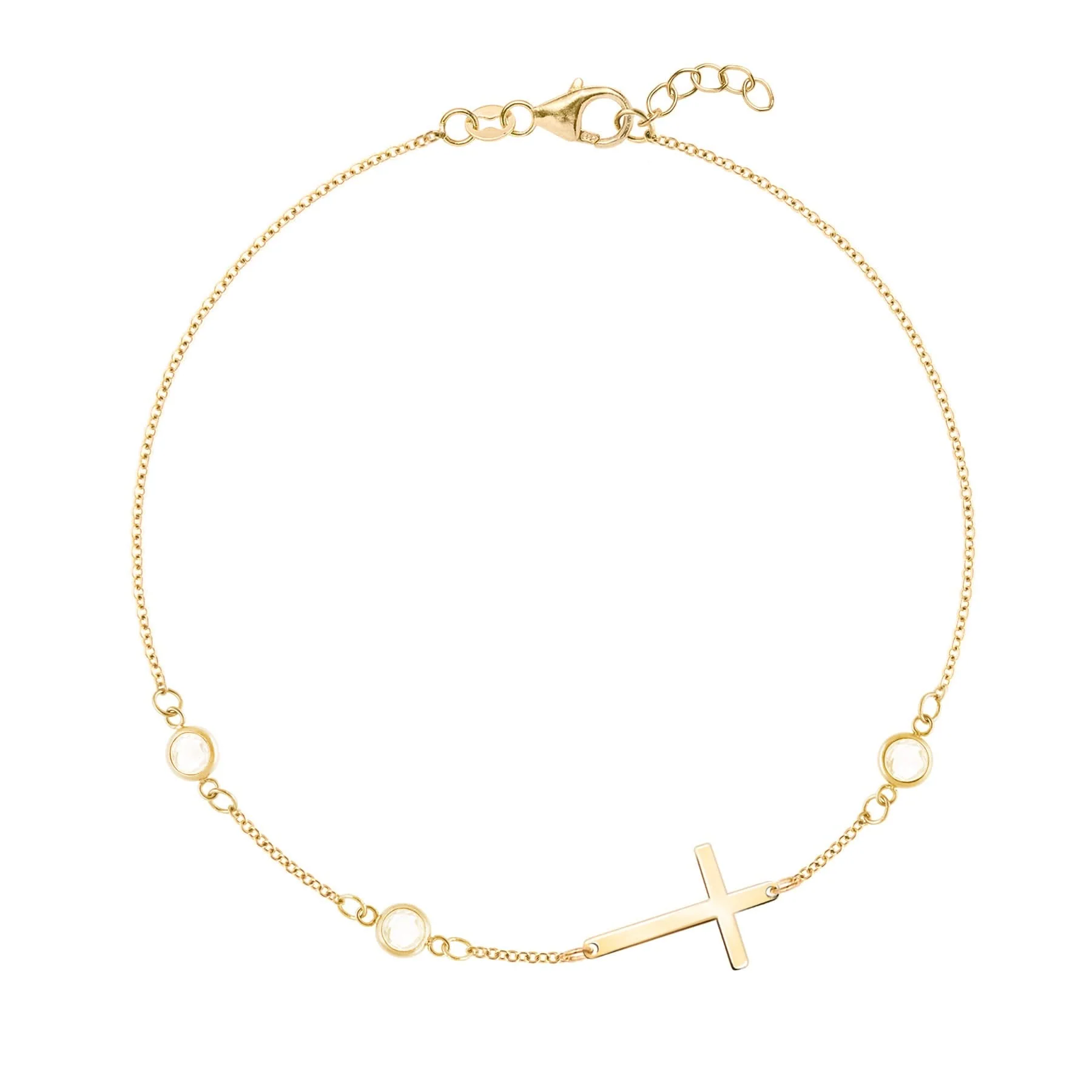 Cross & Petite 3 Birthstone Bracelet in 14k Gold