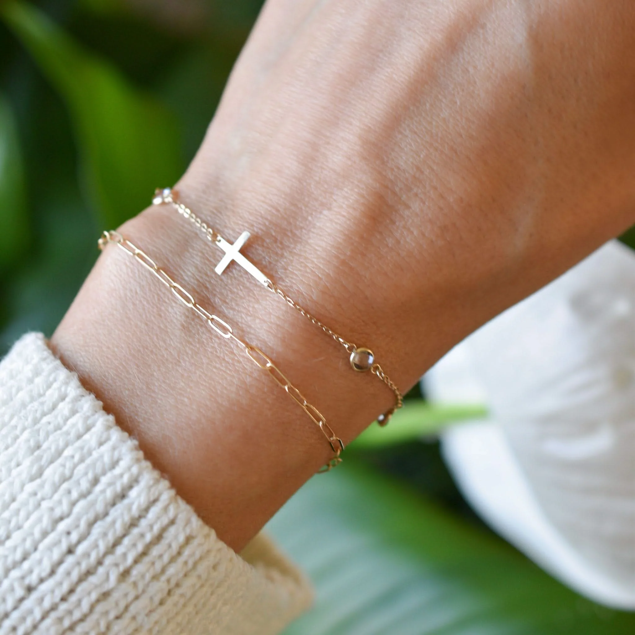 Cross & Petite 5 Birthstone Bracelet in 14k Gold - Image 6