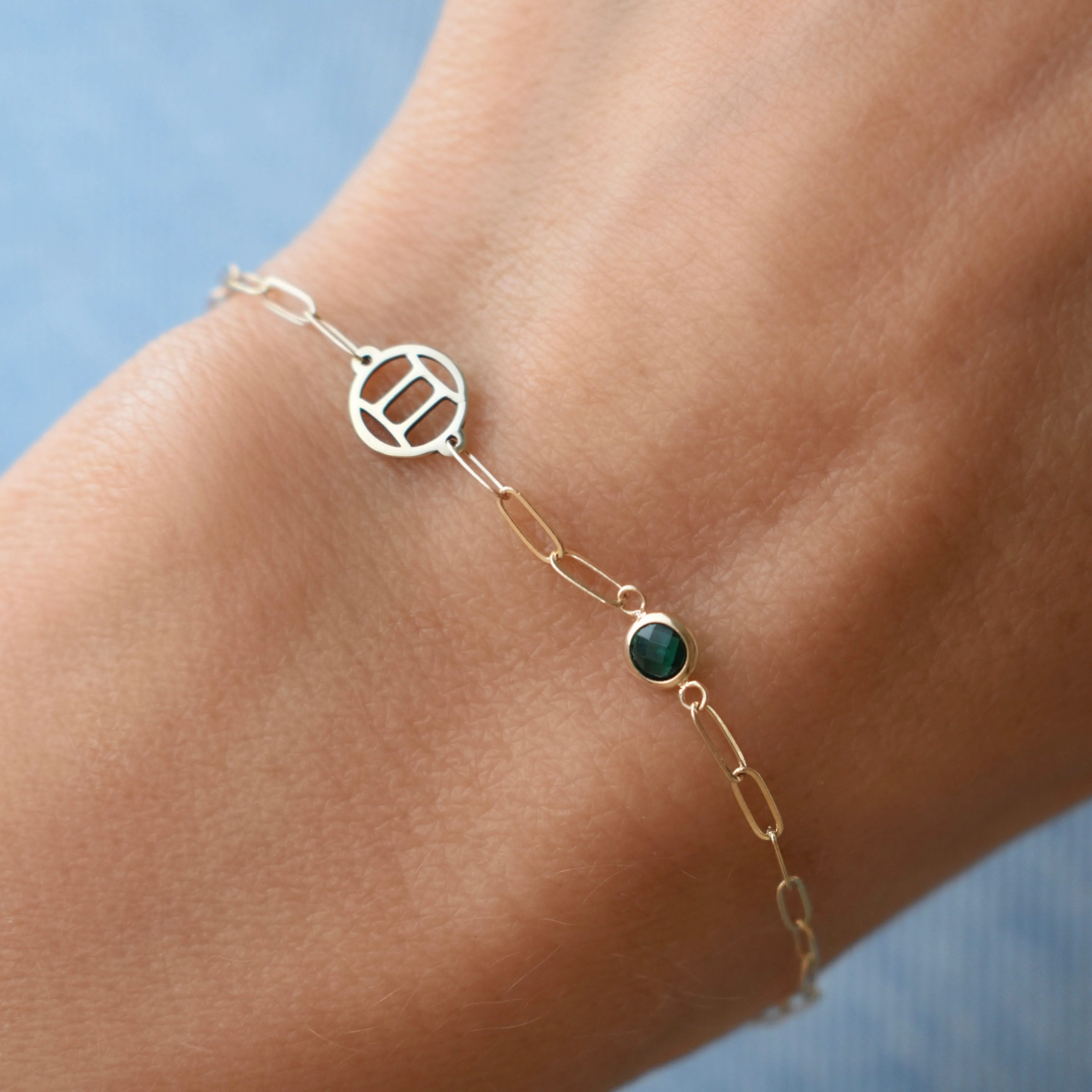 Gemini & Birthstone Bracelet on Adelaide Mini in 14k Gold - Image 3