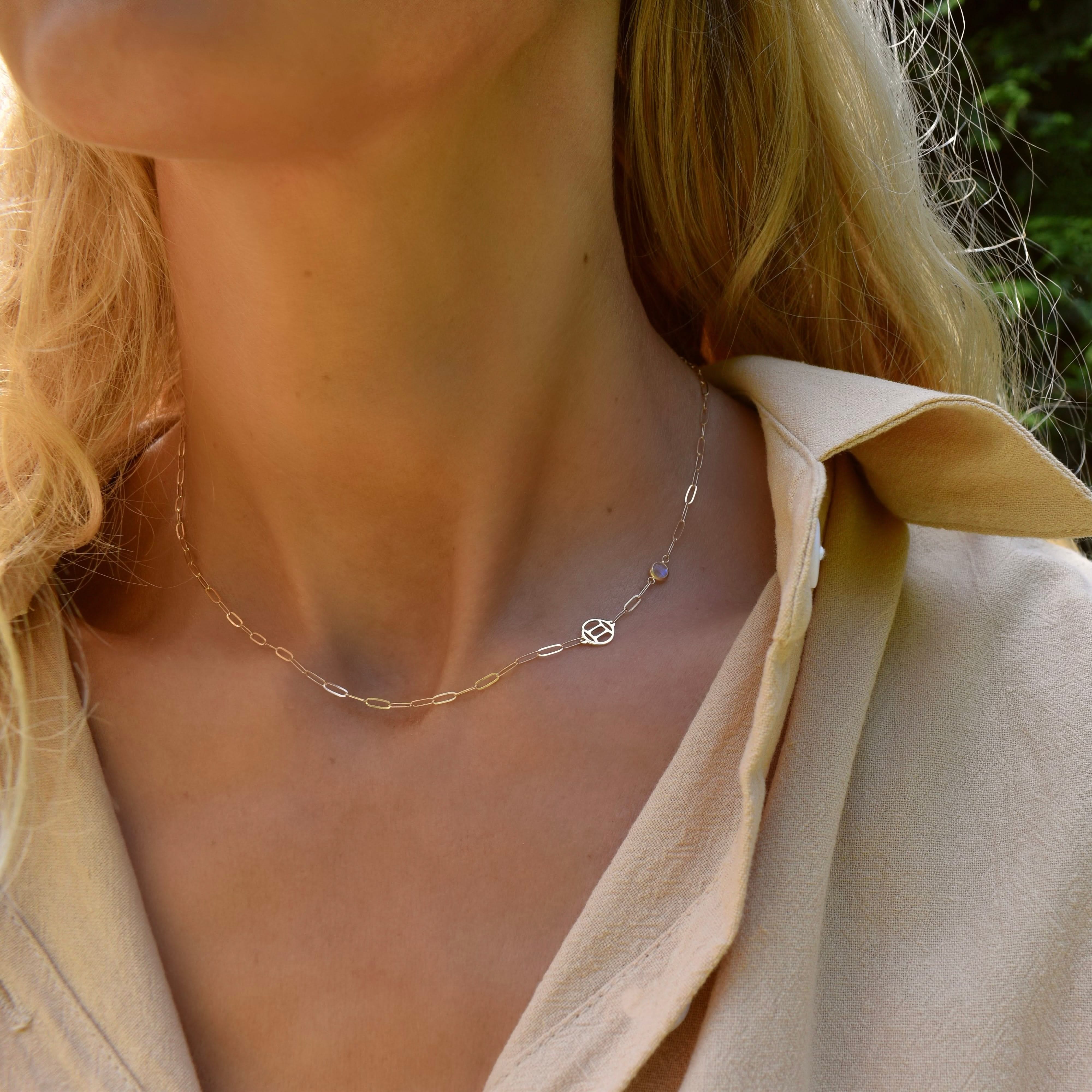 Gemini & Birthstone Necklace on Adelaide Mini in 14k Gold - Image 2
