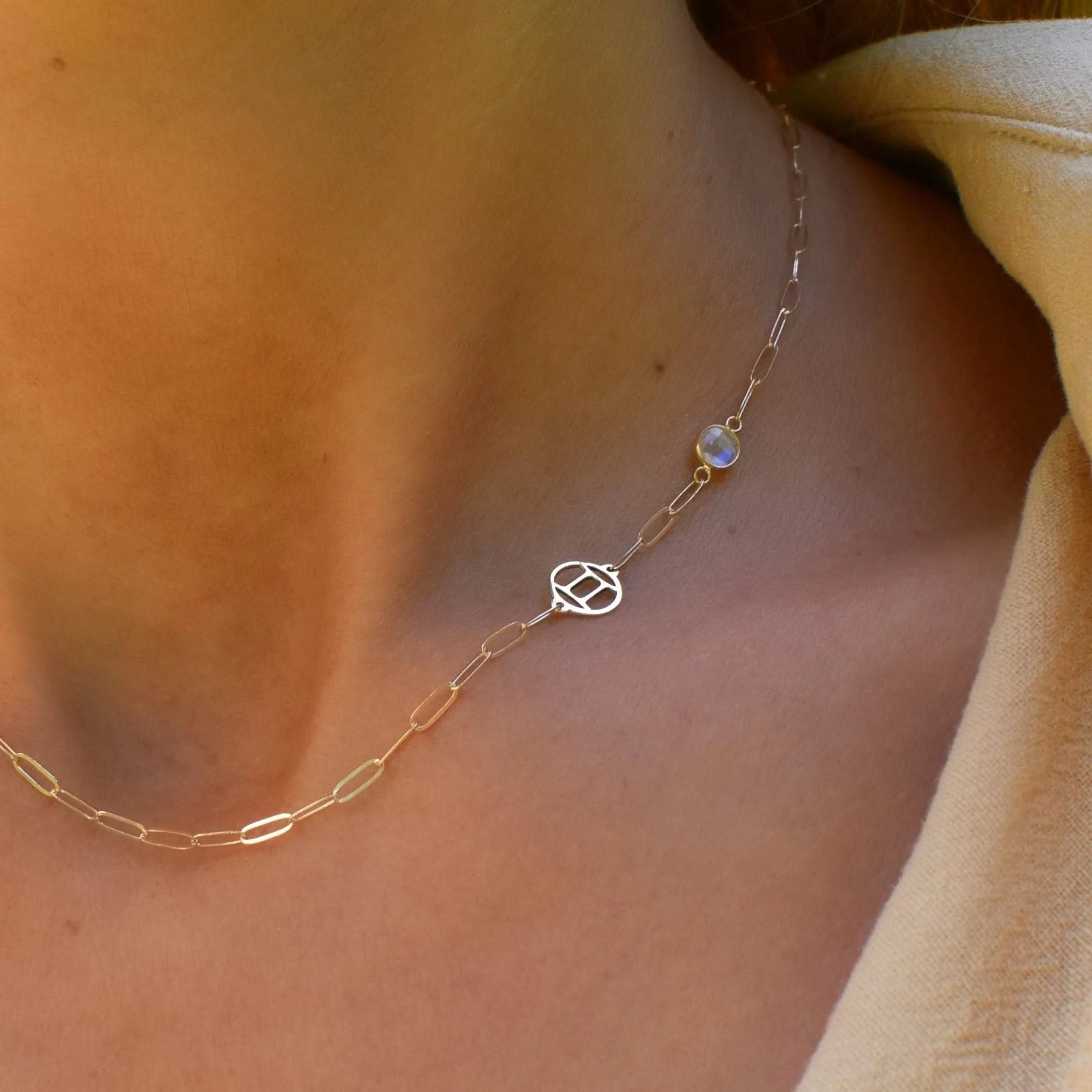 Gemini & Birthstone Necklace on Adelaide Mini in 14k Gold - Image 3