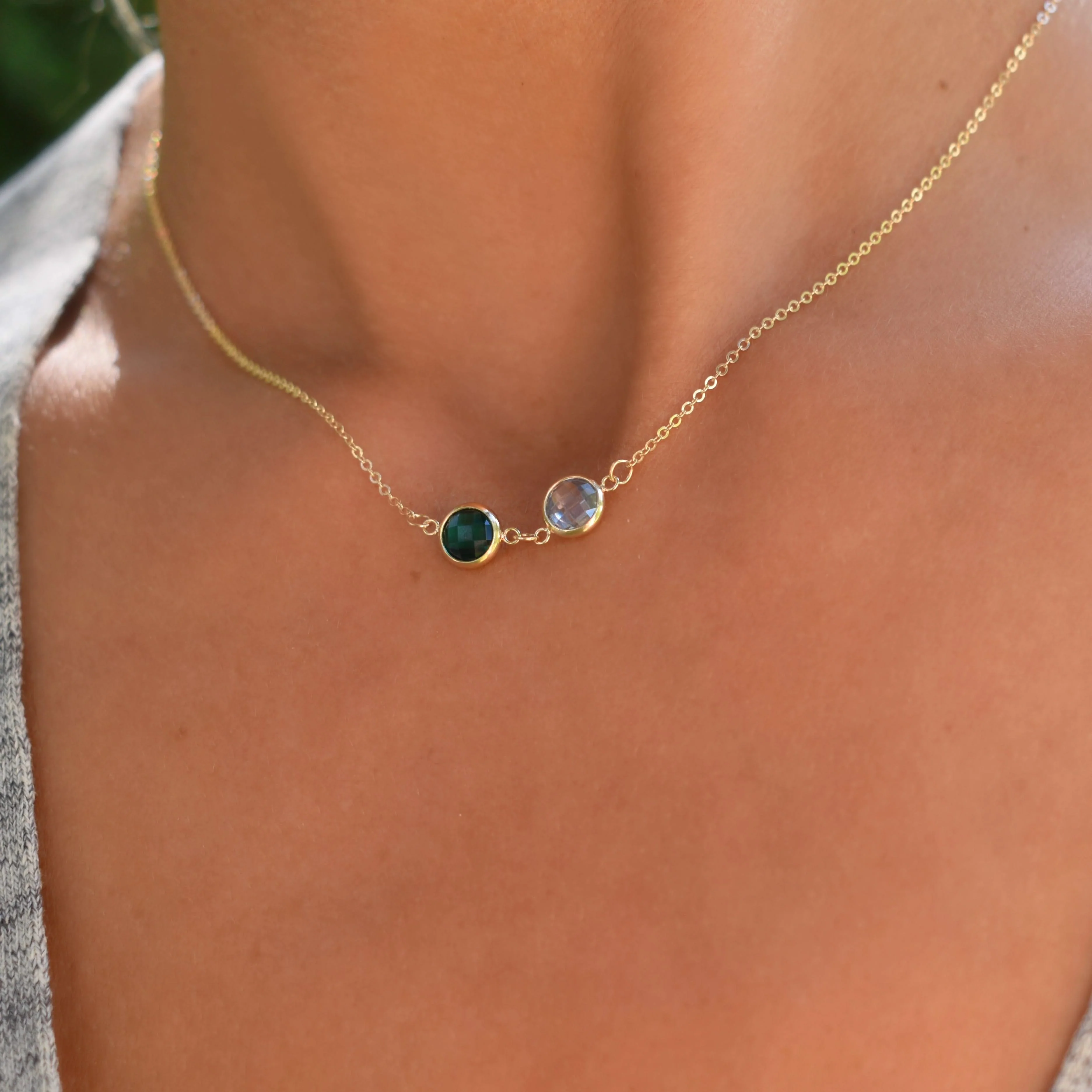 Grand 2 Connected Birthstone Necklace in 14k Gold - Image 3