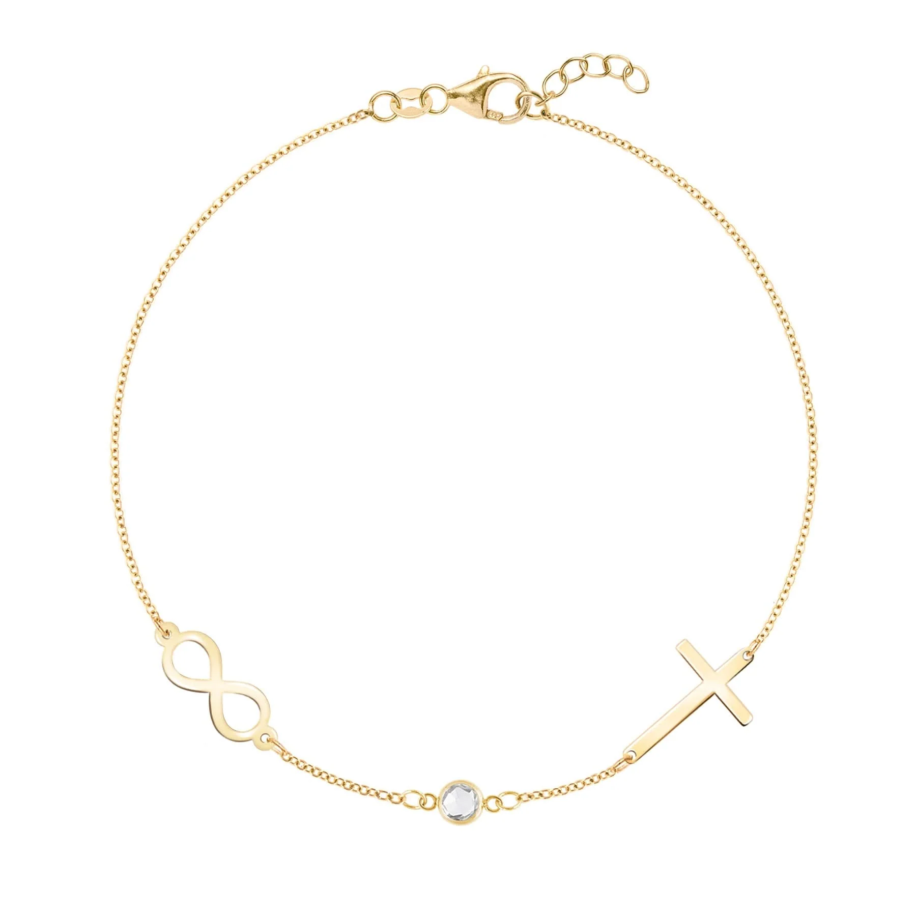 Infinity & Cross with 1 Petite Birthstone Bracelet in 14k Gold