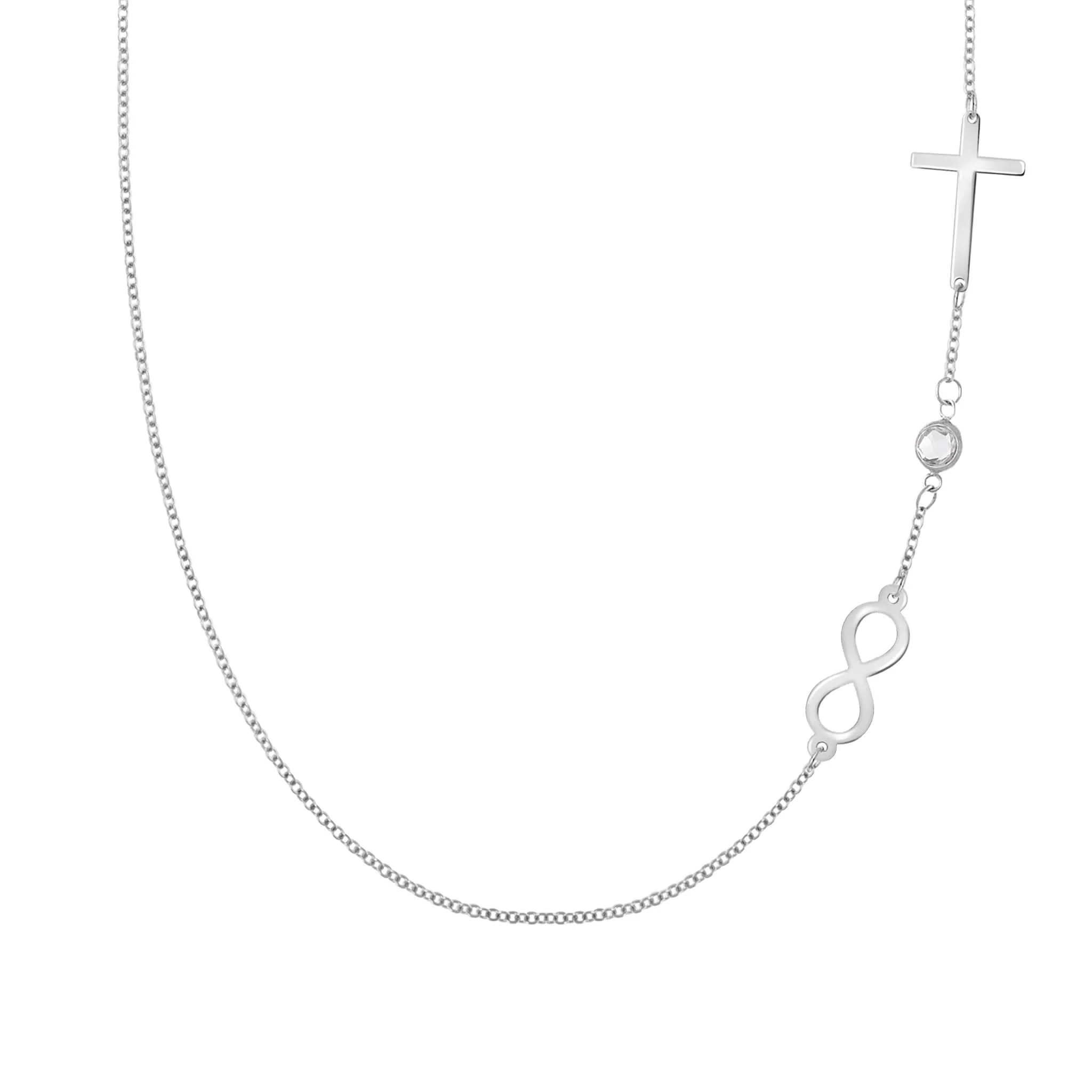 Infinity & Cross with 1 Petite Birthstone Necklace in 14k Gold - Image 5