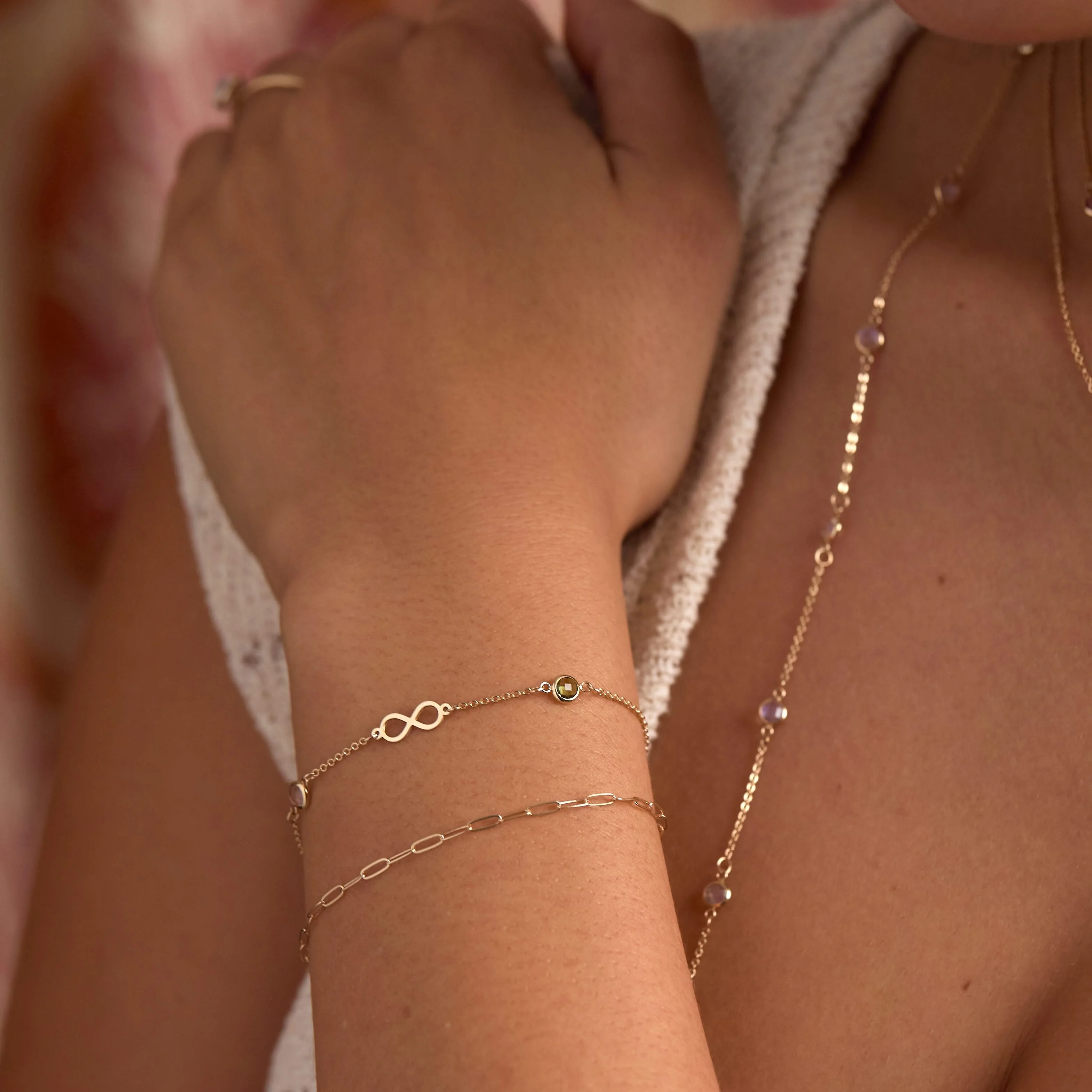 Infinity & Petite 2 Birthstone Bracelet in 14k Gold - Image 2