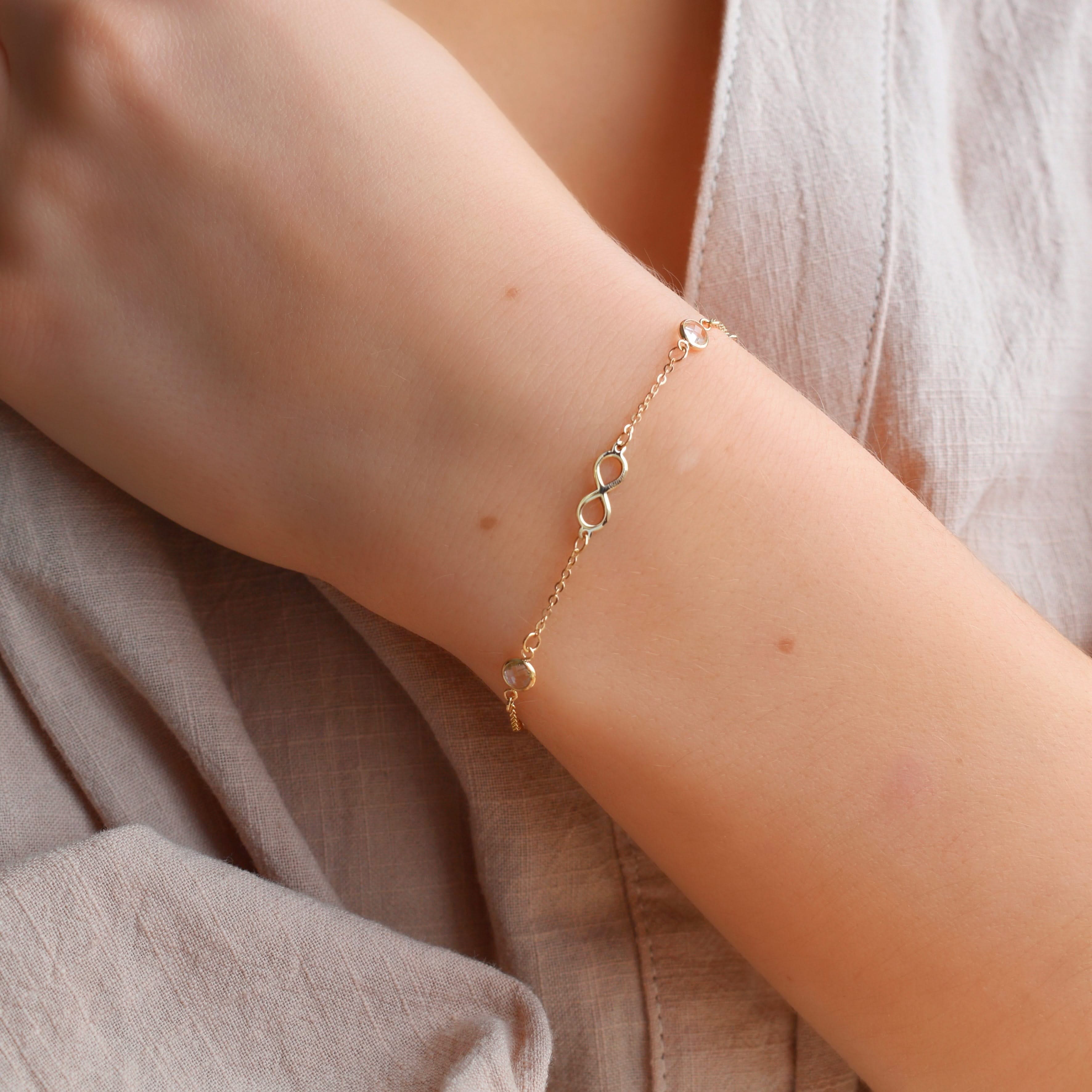 Infinity & Petite 2 Birthstone Bracelet in 14k Gold - Image 7