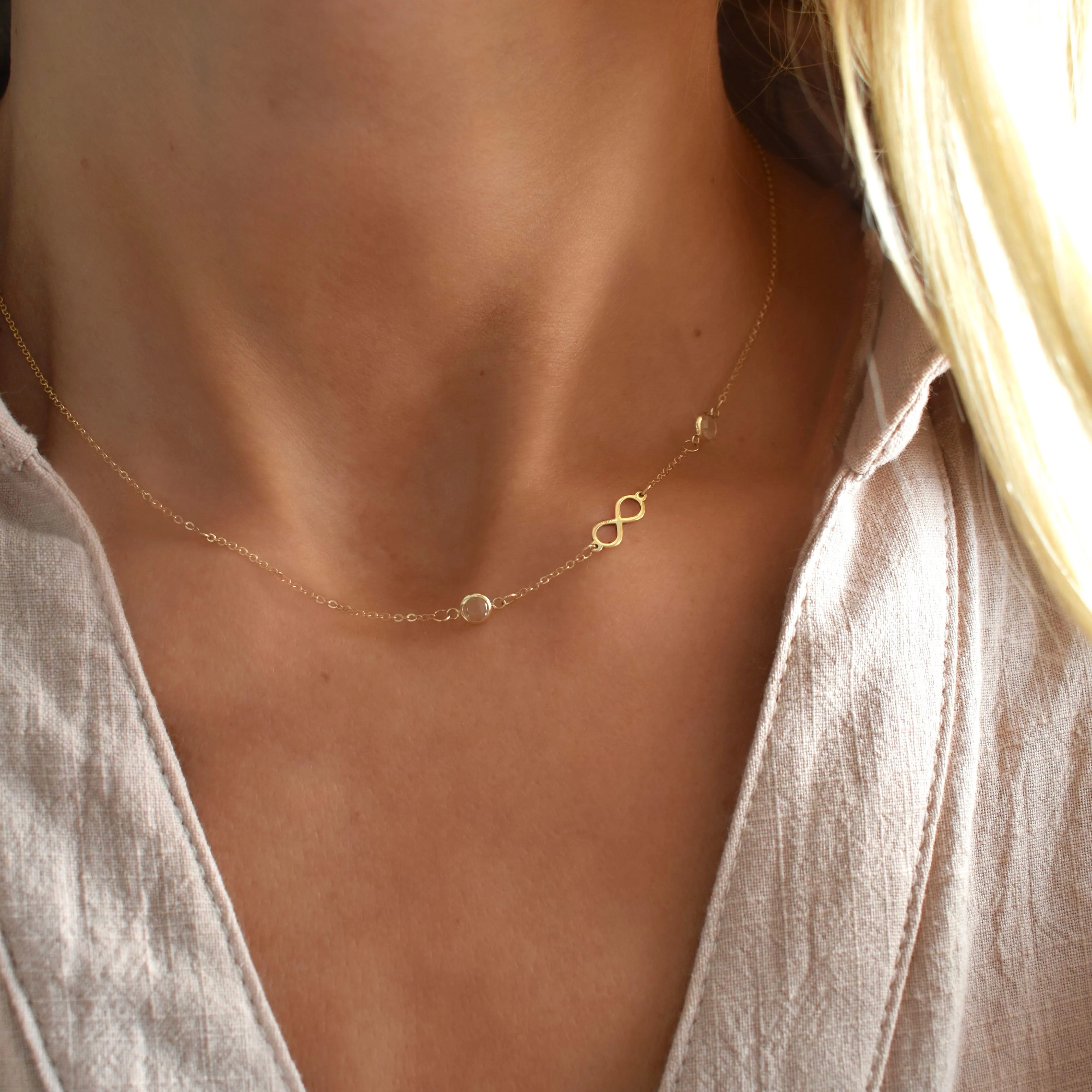 Infinity & Petite 2 Birthstone Necklace in 14k Gold - Image 3