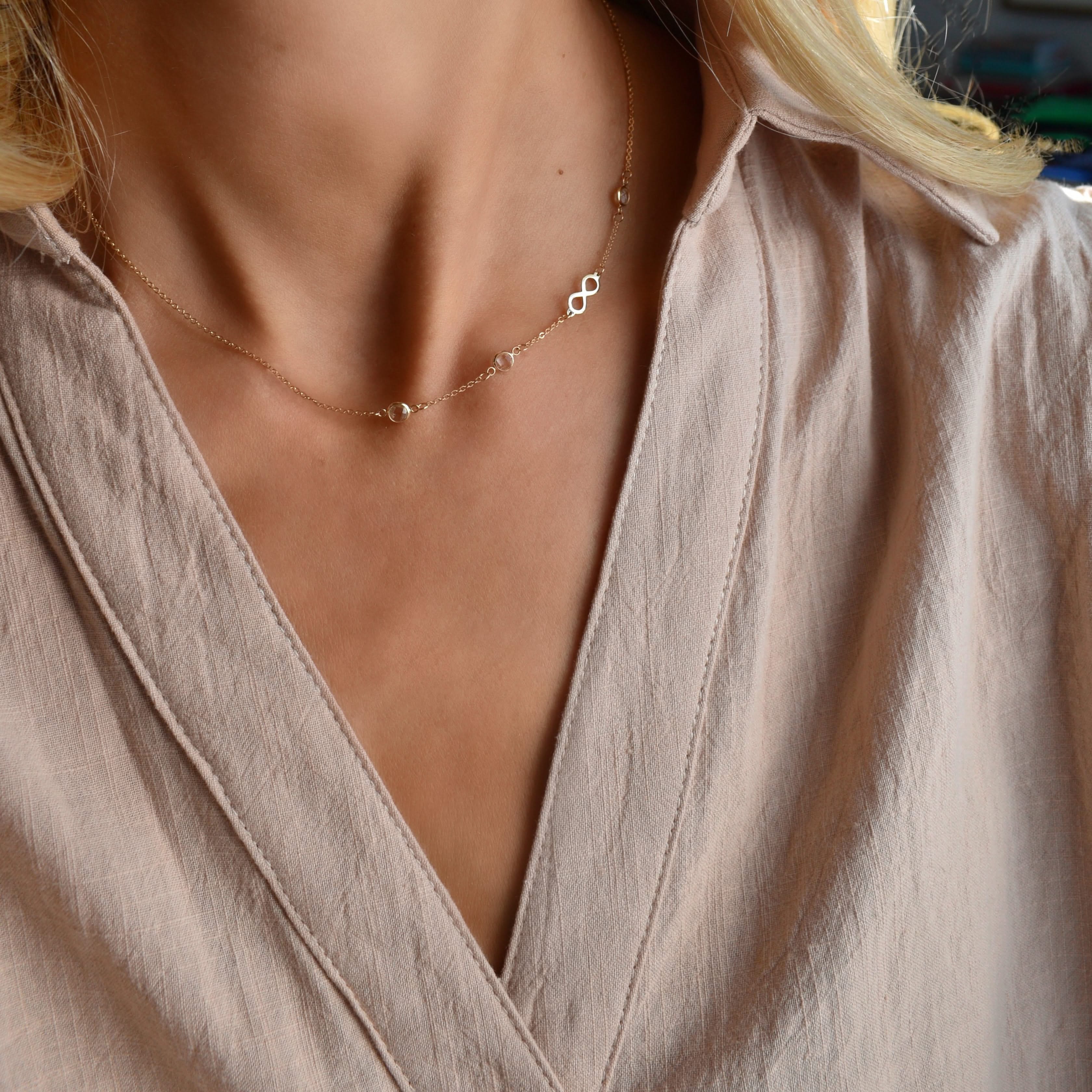 Infinity & Petite 3 Birthstone Necklace in 14k Gold - Image 2