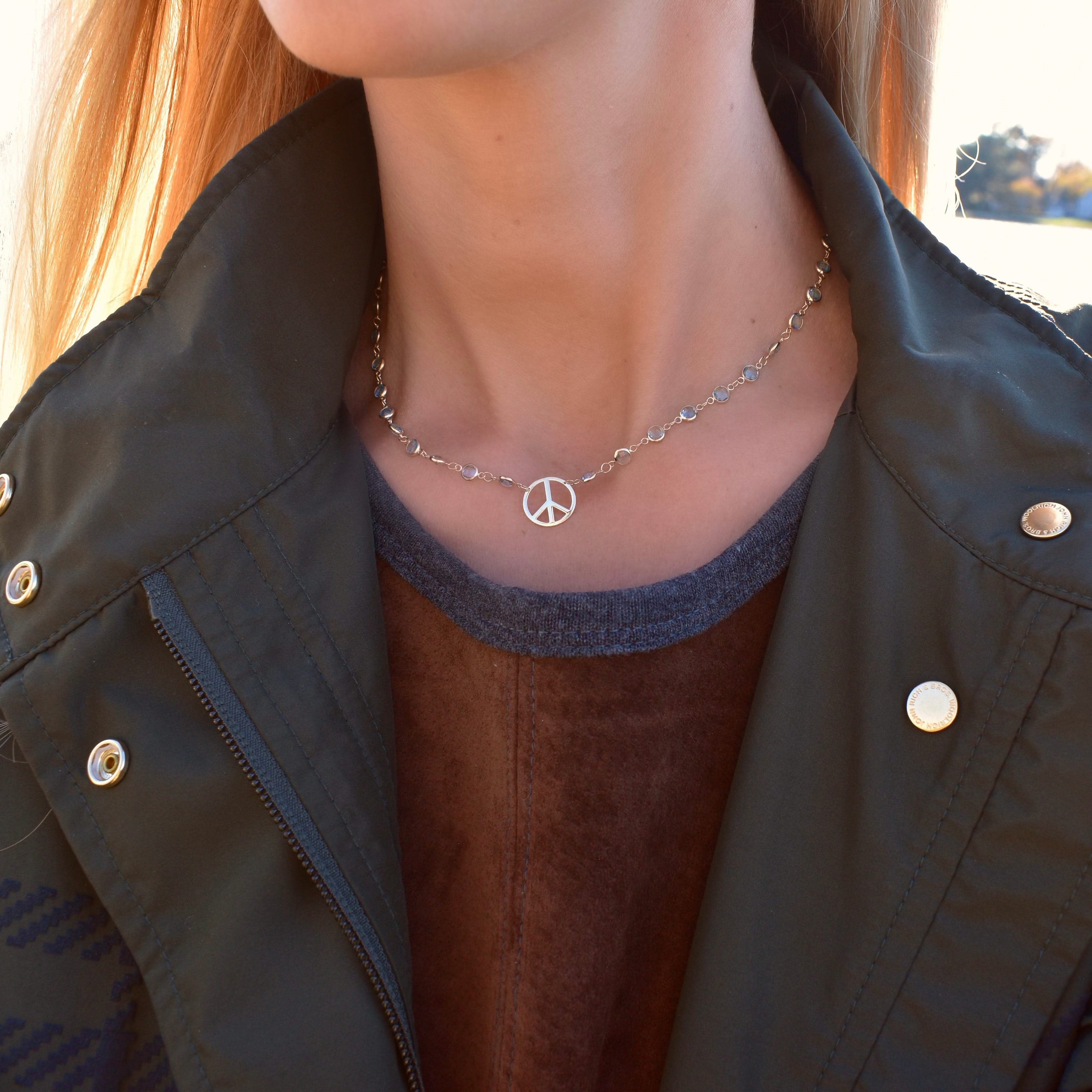 Large Peace Sign Newport Necklace in 14k Gold - Image 2