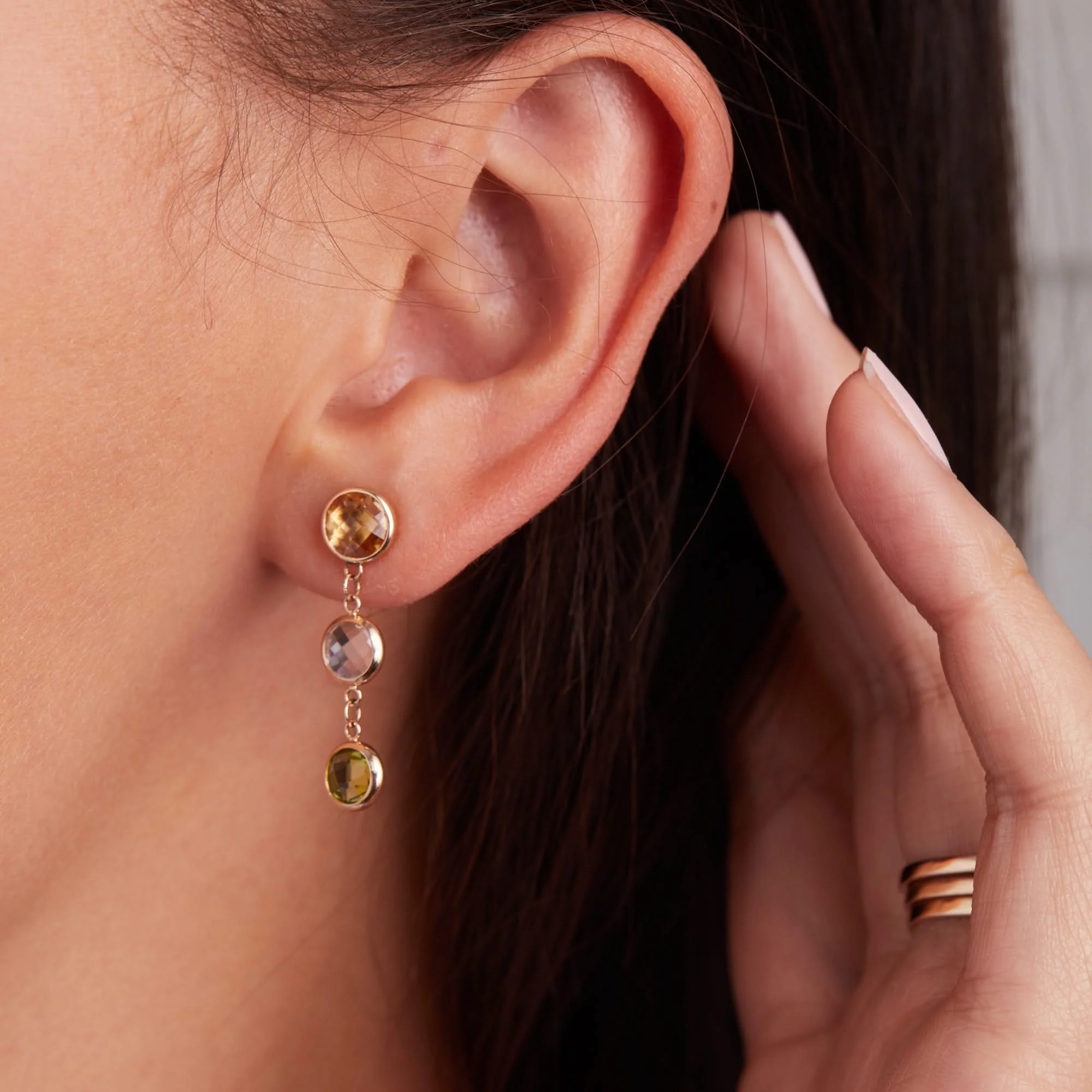 Grand 3 Birthstone Earrings in 14k Gold - Image 3