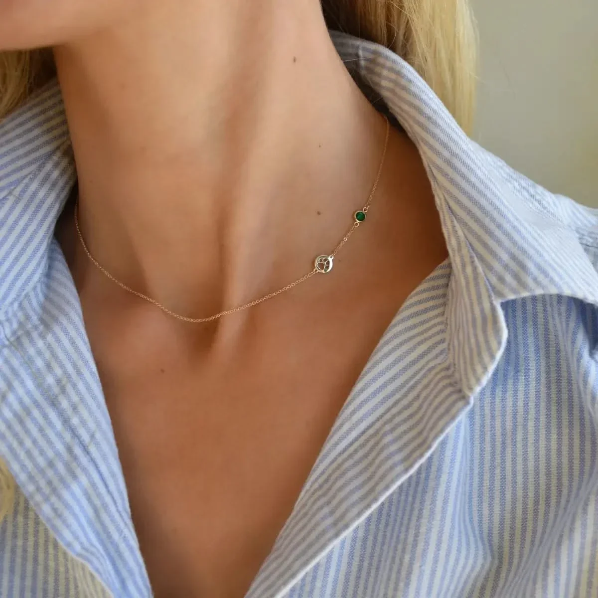 Paw & Petite Birthstone Necklace in 14k Gold (Asymmetrical) - Image 2