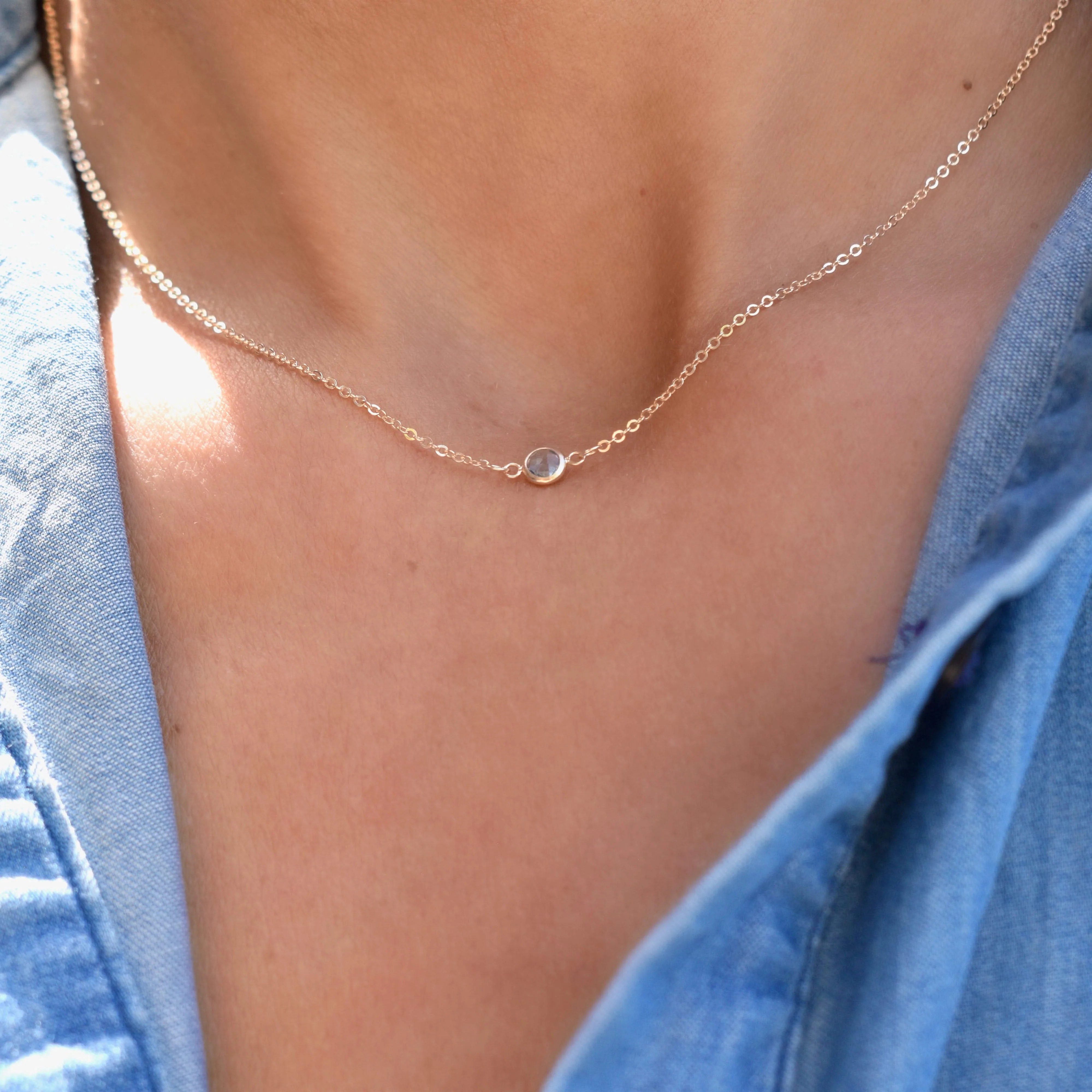 Petite 1 Birthstone Necklace in 14k Gold - Image 10