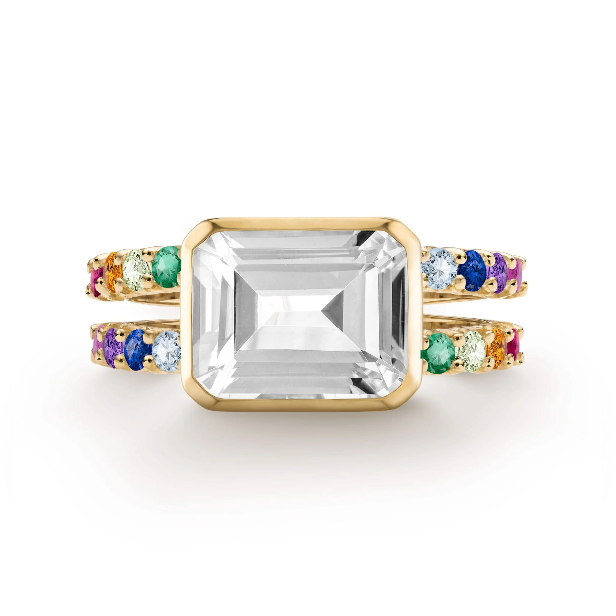 Rainbow Warren Horizontal Ring in 14k Gold