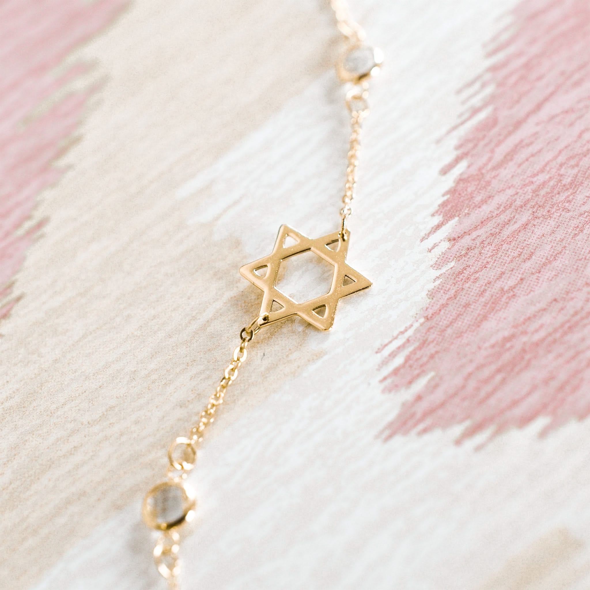 Star of David & Petite 3 Birthstone Necklace in 14k Gold - Image 6