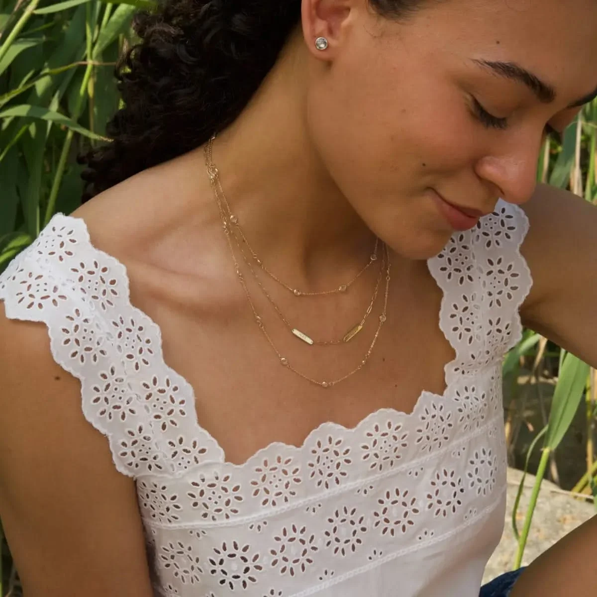 Petite 2 Nameplate Necklace on Adelaide Mini in 14k Gold - Image 2