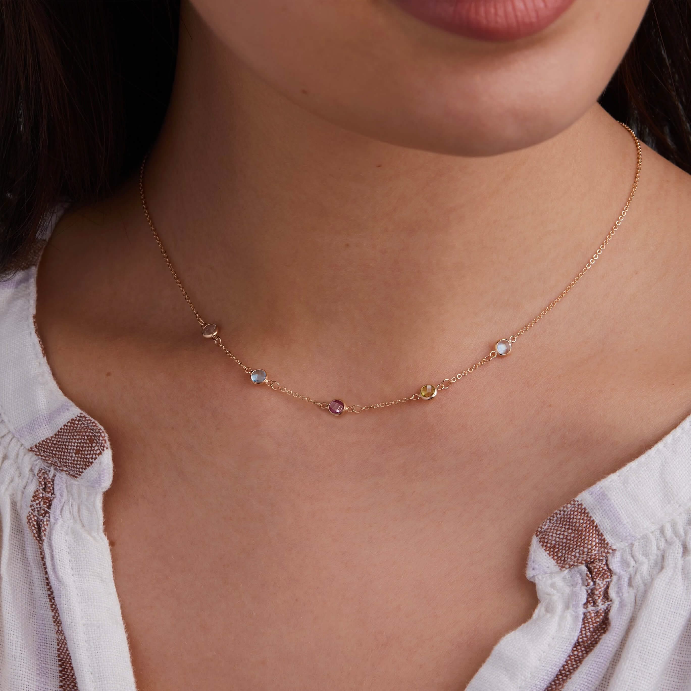 Petite 5 Birthstone Necklace in 14k Gold - Image 3