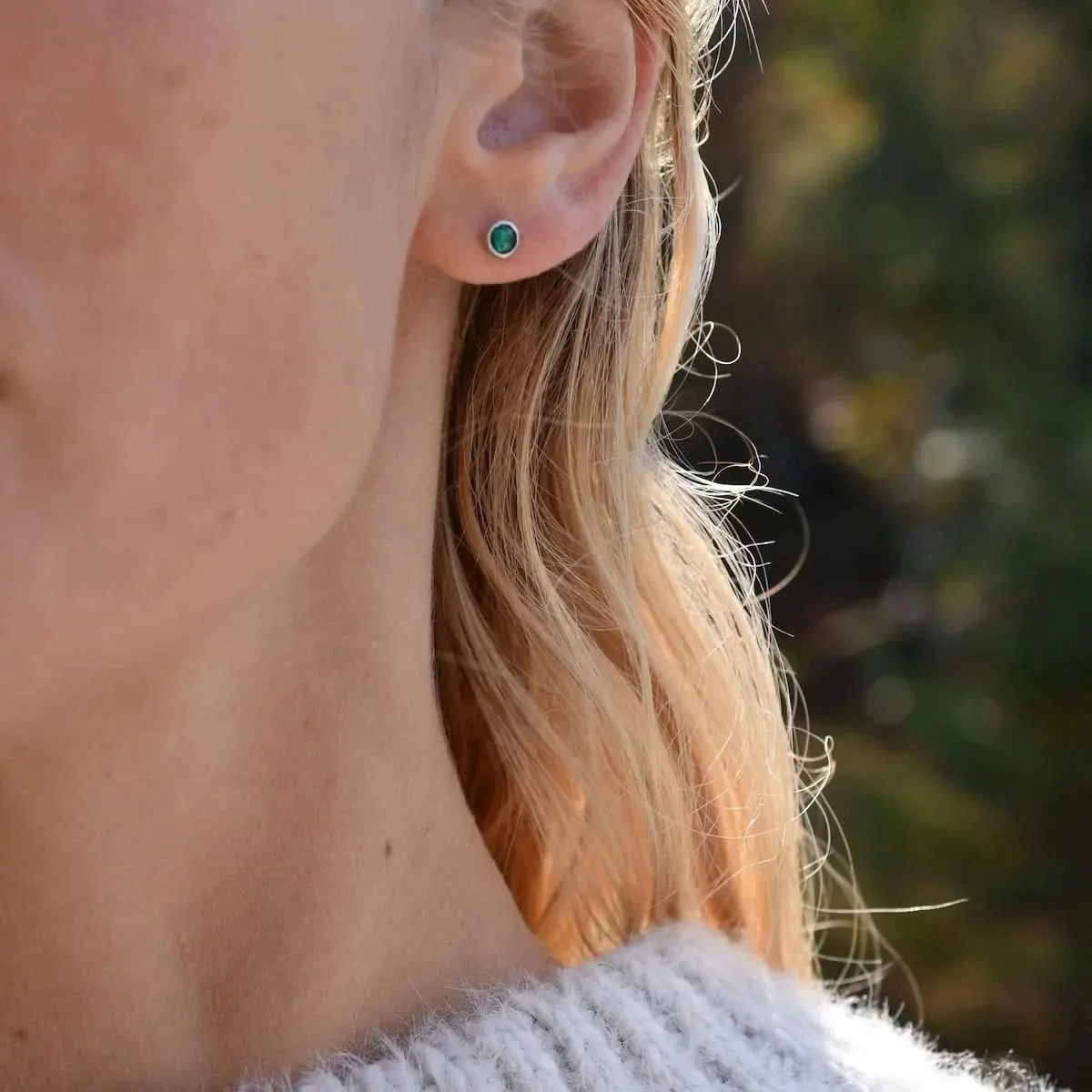 Petite Emerald Stud Earrings in 14k Gold (May) - Image 11