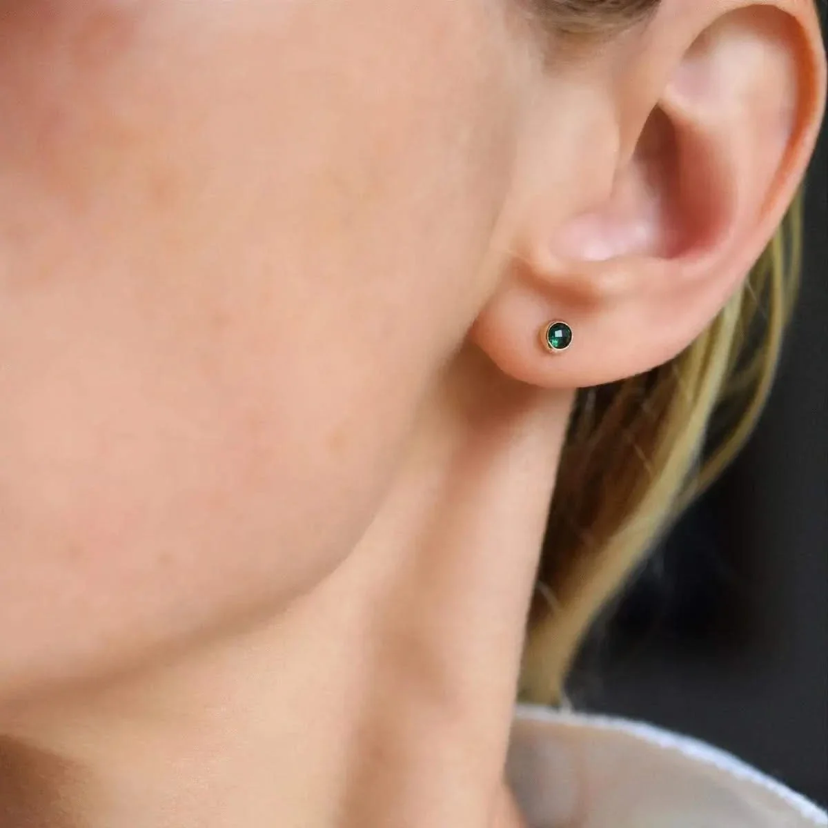 Petite Emerald Stud Earrings in 14k Gold (May) - Image 8