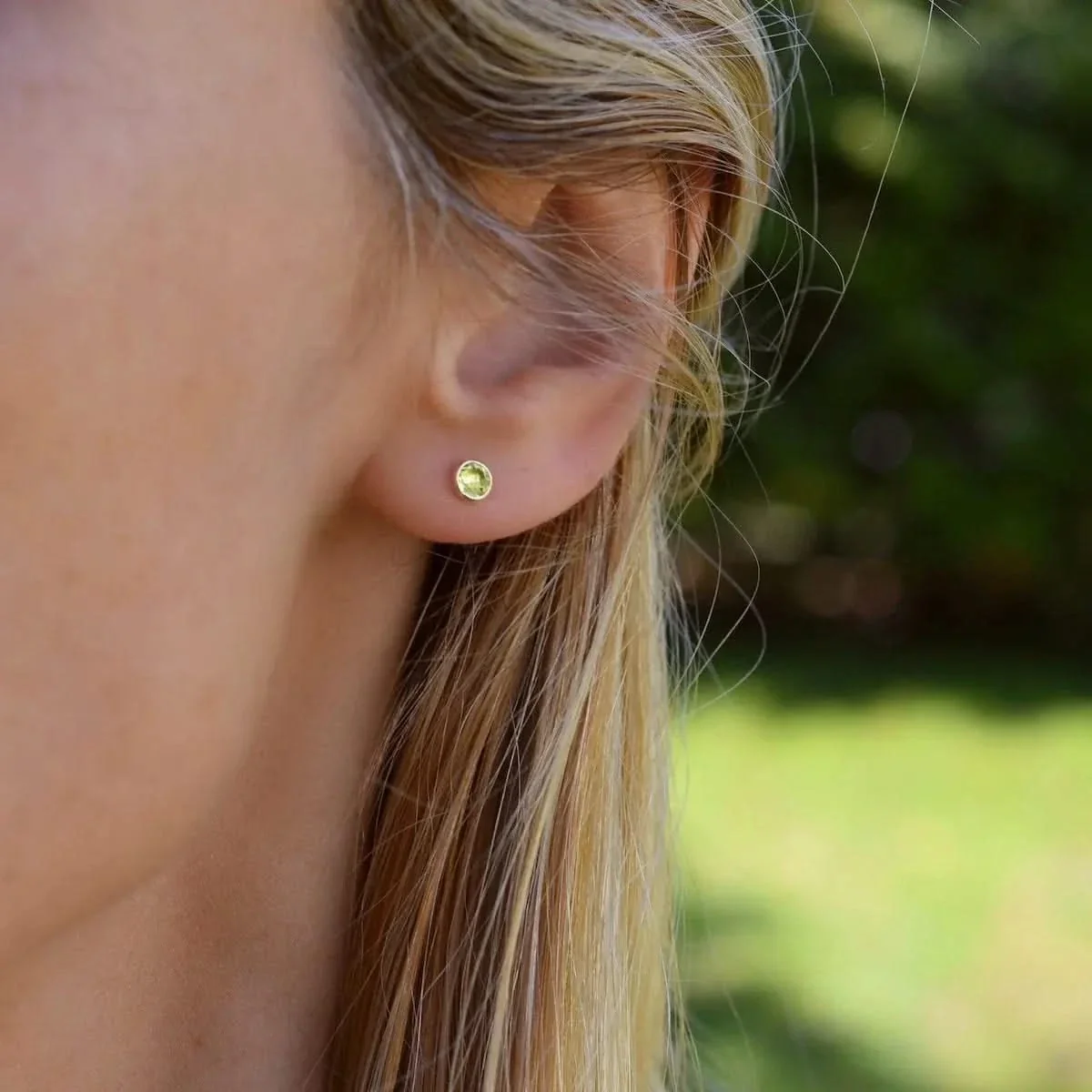 Petite Peridot Stud Earrings in 14k Gold (August) - Image 8