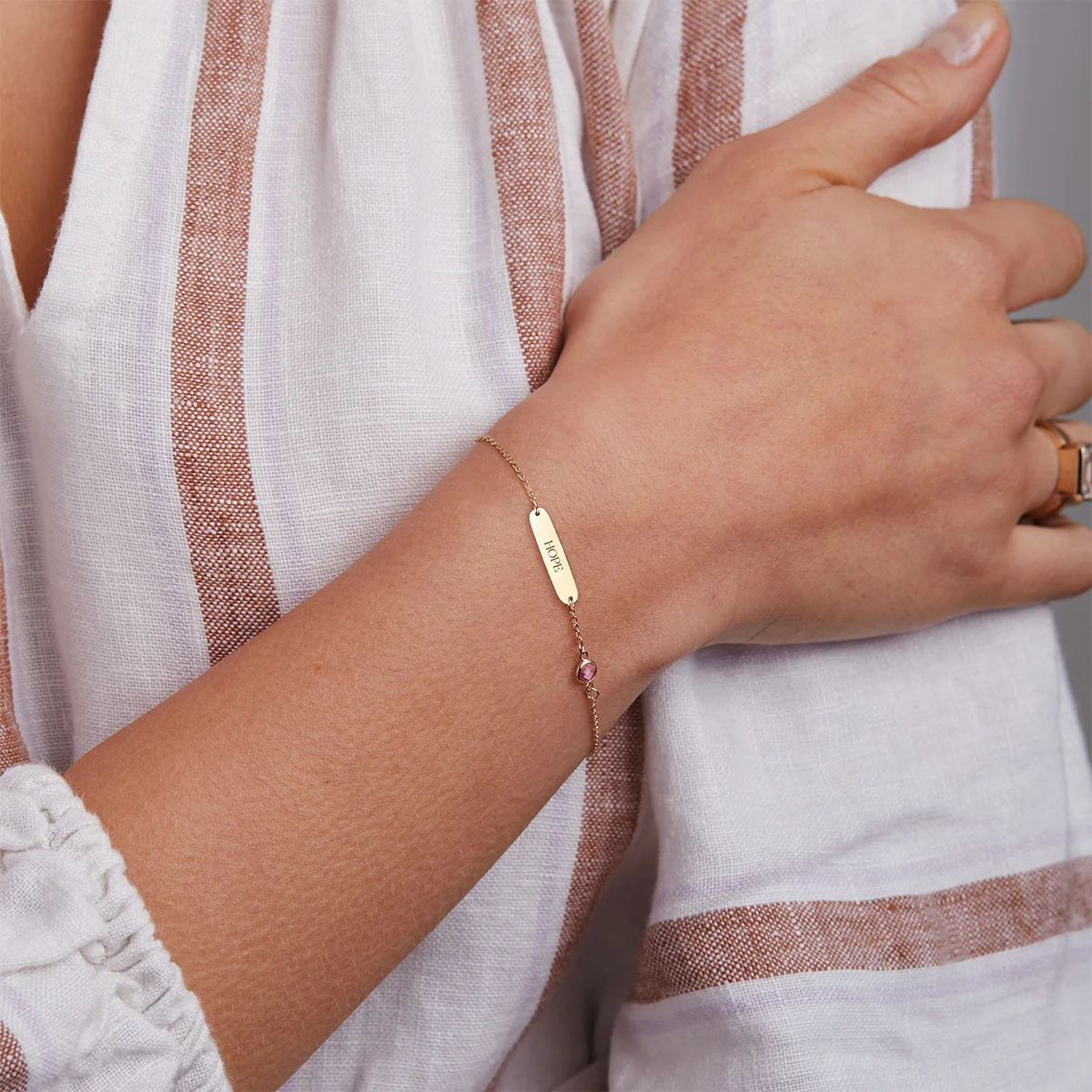 Pink Awareness HOPE & 1 Petite Pink Sapphire Bracelet in 14k Gold - Image 3