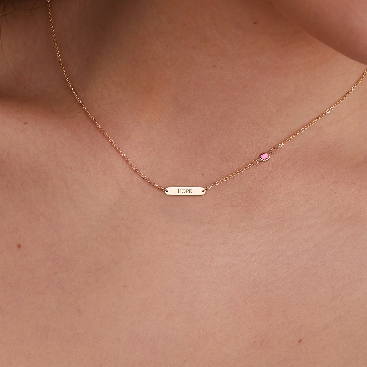 Pink Awareness HOPE & 1 Petite Pink Sapphire Necklace in 14k Gold - Image 3