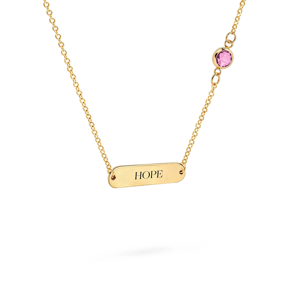 Pink Awareness HOPE & 1 Petite Pink Sapphire Necklace in 14k Gold - Image 4