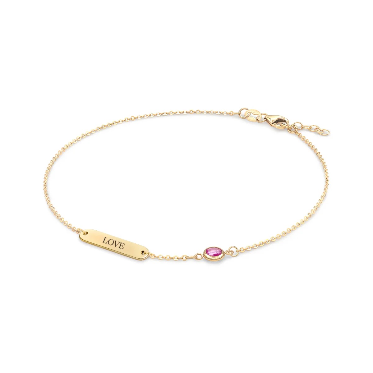 Pink Awareness LOVE & 1 Petite Pink Sapphire Bracelet in 14k Gold - Image 4