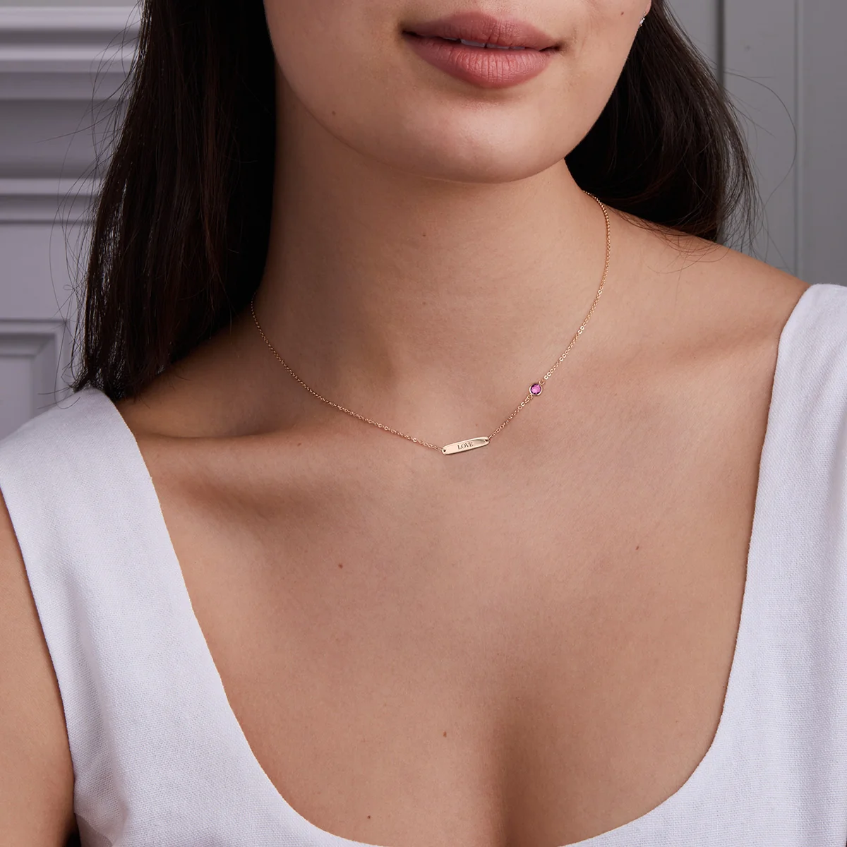 Pink Awareness LOVE & 1 Petite Pink Sapphire Necklace in 14k Gold - Image 2