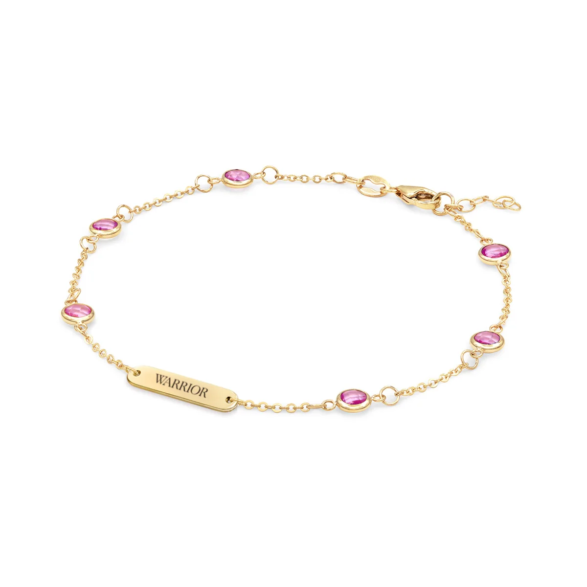 Pink Awareness WARRIOR & 6 Petite Pink Sapphire Bracelet in 14k Gold - Image 5