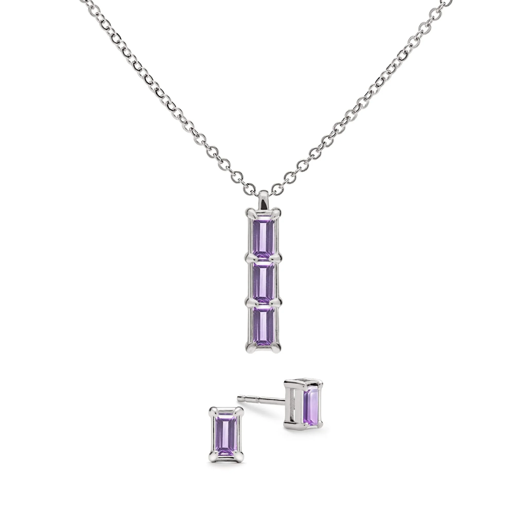 Providence 3 Amethyst Pendant and Stud Earrings Set in 14k Gold (February) - Image 8