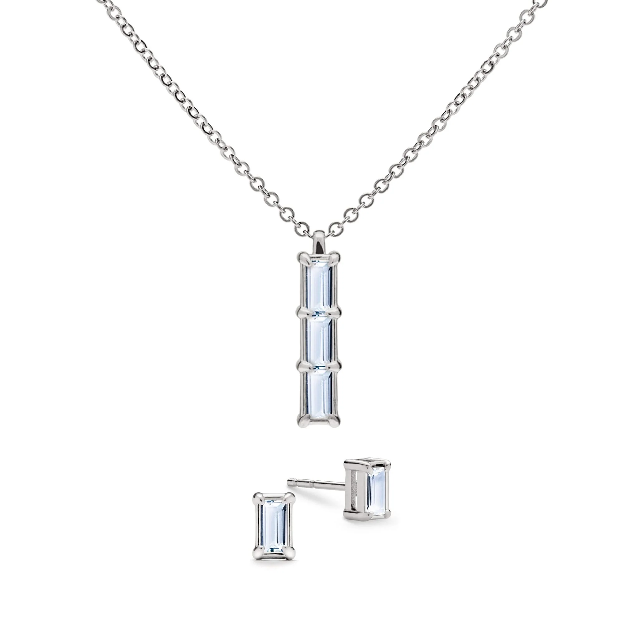 Providence 3 Aquamarine Pendant and Stud Earrings Set in 14k Gold (March) - Image 8